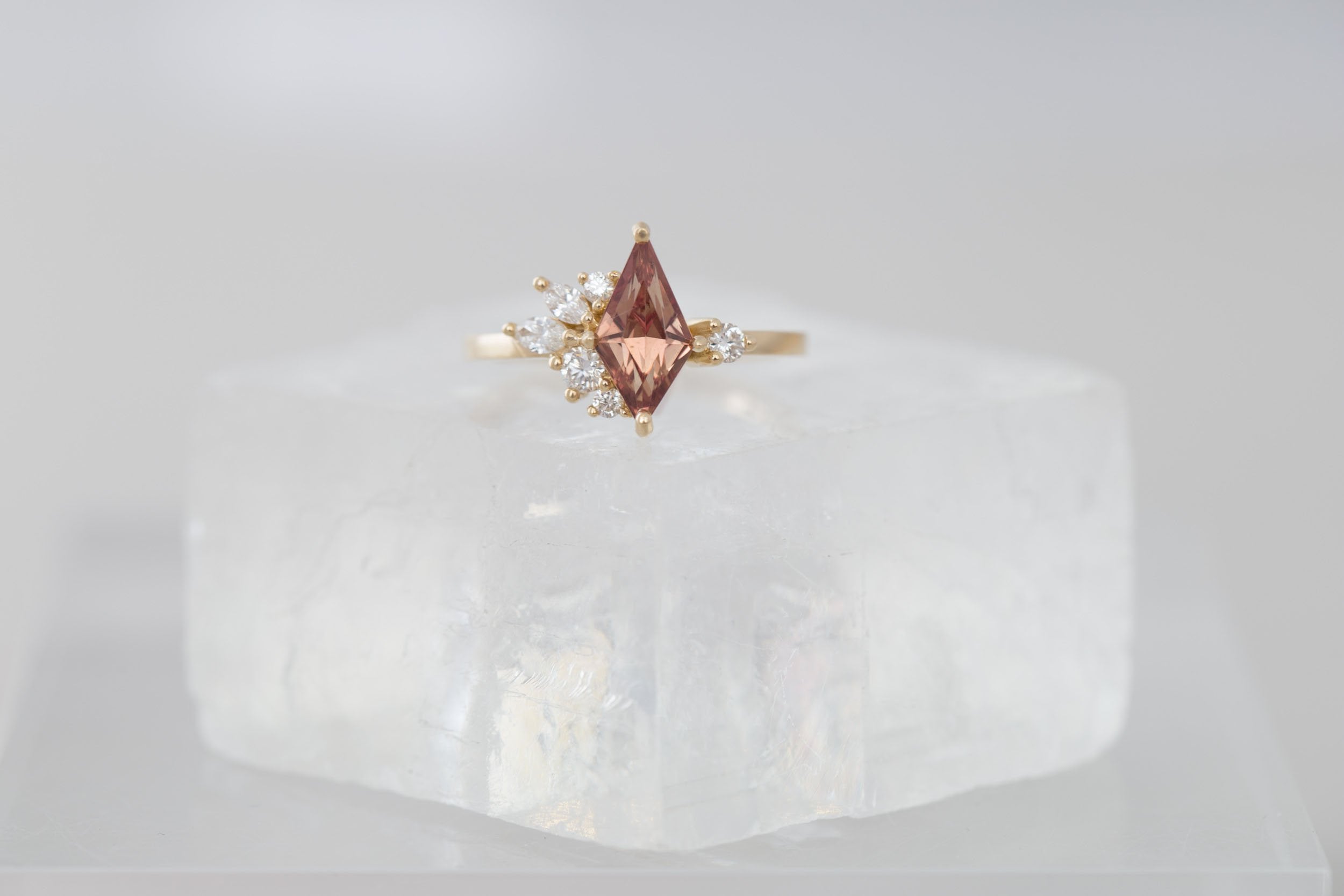 Alden Ring | Brown Sapphire Kite + Diamond Cluster Engagement Ring 1.30 ct | 14k Recycled Gold | One of a Kind