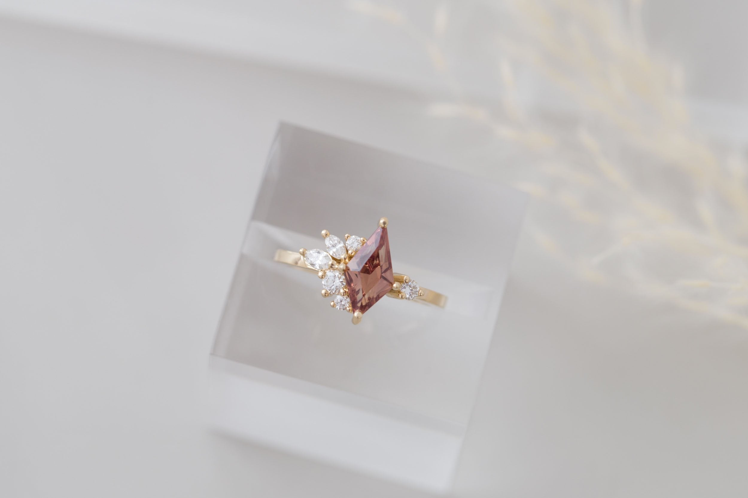 Alden Ring | Brown Sapphire Kite + Diamond Cluster Engagement Ring 1.30 ct | 14k Recycled Gold | One of a Kind