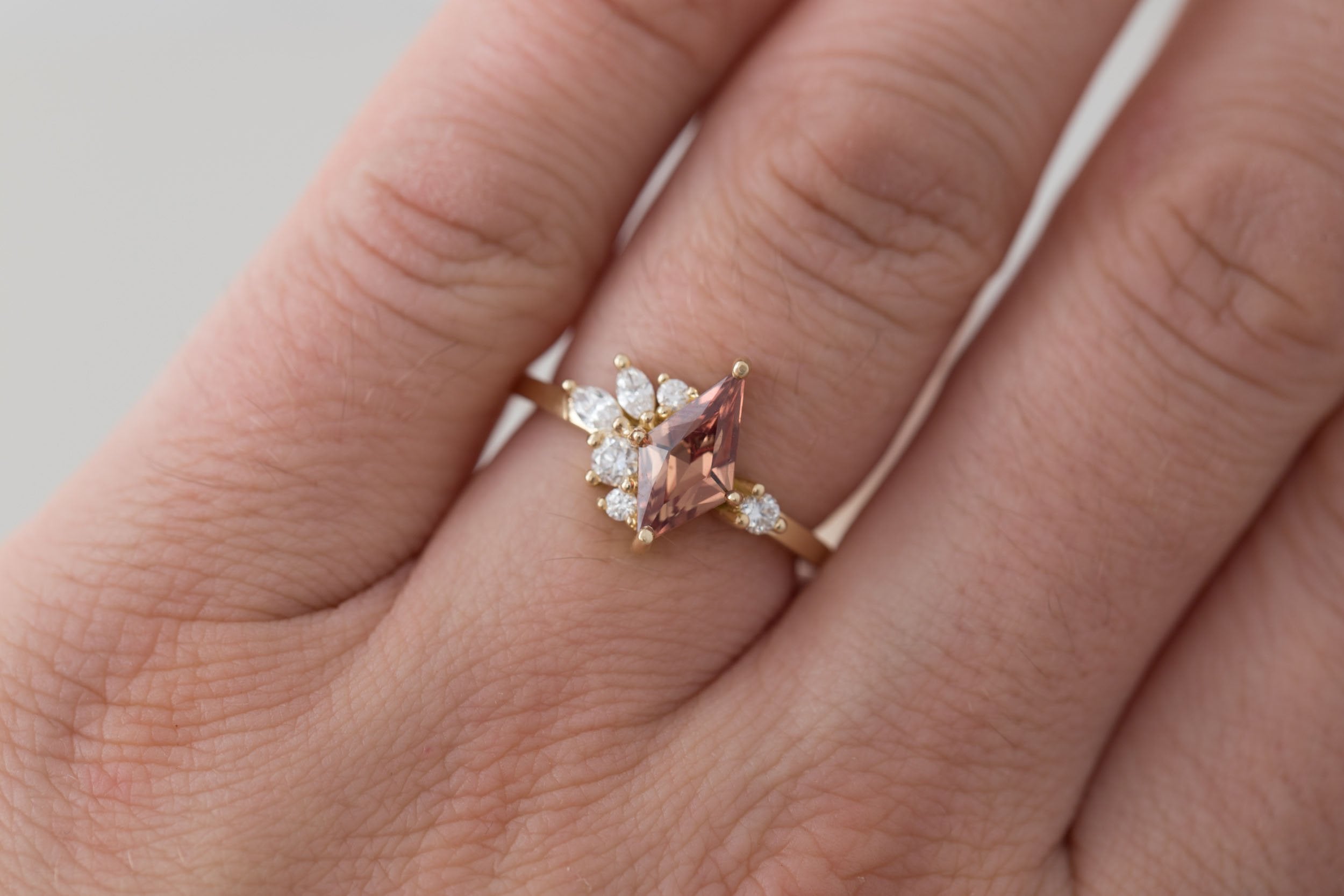 Alden Ring | Brown Sapphire Kite + Diamond Cluster Engagement Ring 1.30 ct | 14k Recycled Gold | One of a Kind