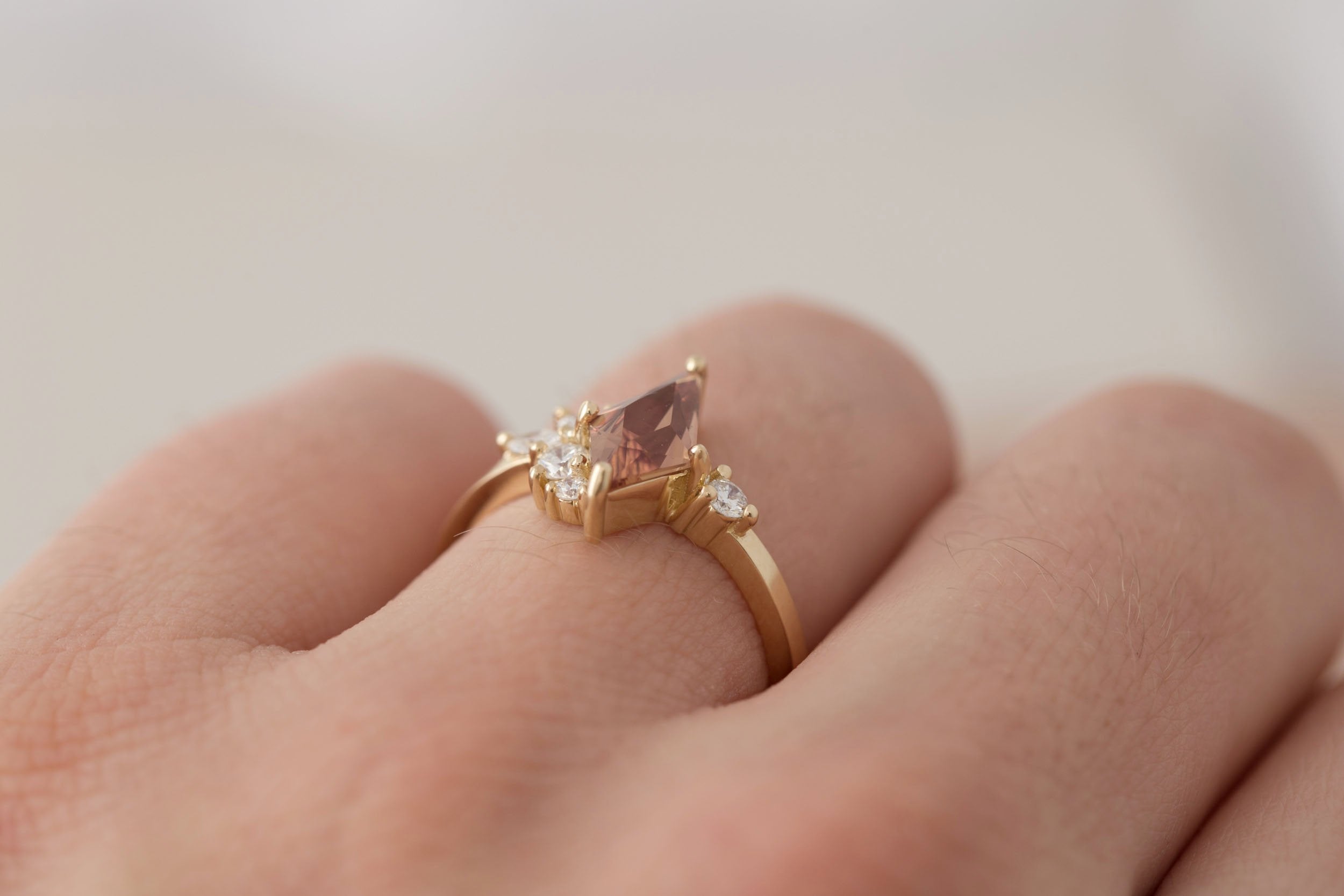 Alden Ring | Brown Sapphire Kite + Diamond Cluster Engagement Ring 1.30 ct | 14k Recycled Gold | One of a Kind