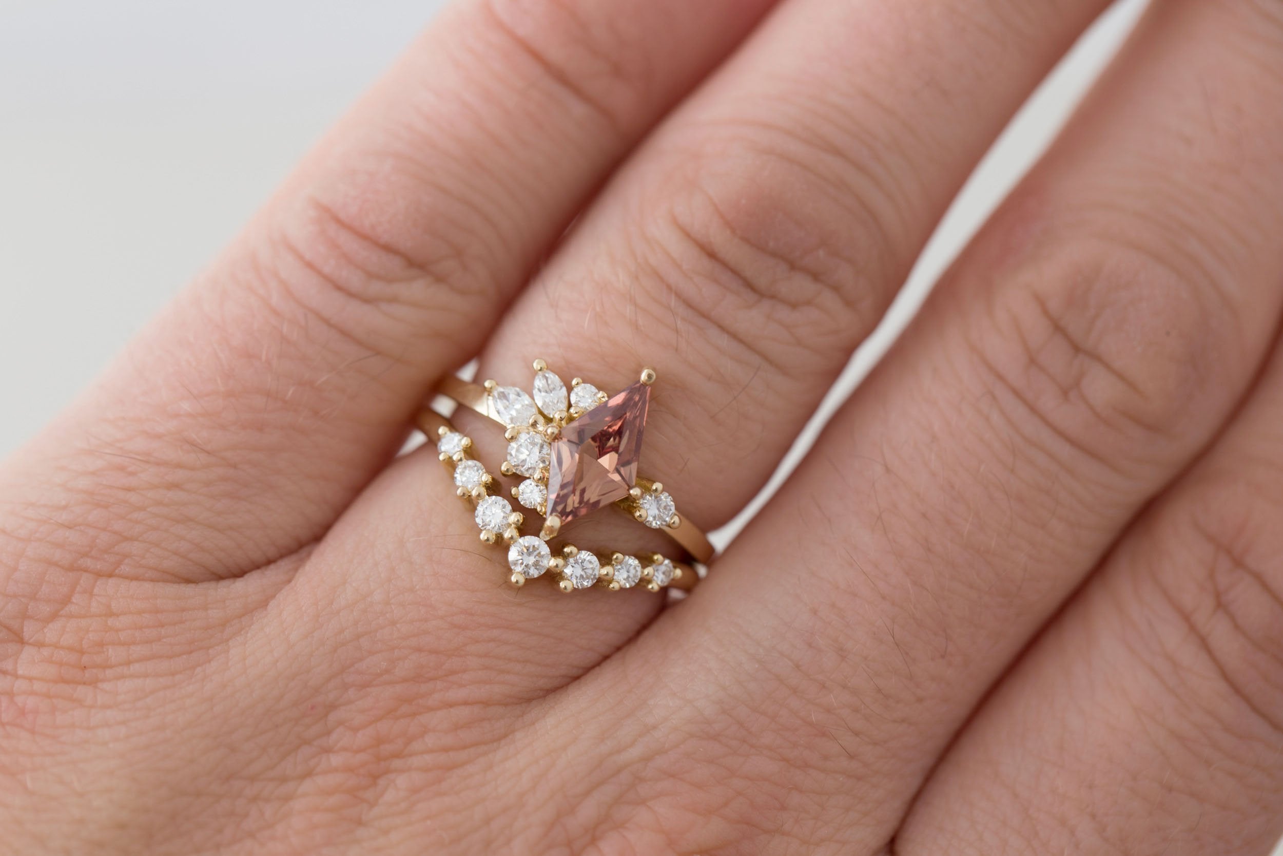 Alden Ring | Brown Sapphire Kite + Diamond Cluster Engagement Ring 1.30 ct | 14k Recycled Gold | One of a Kind
