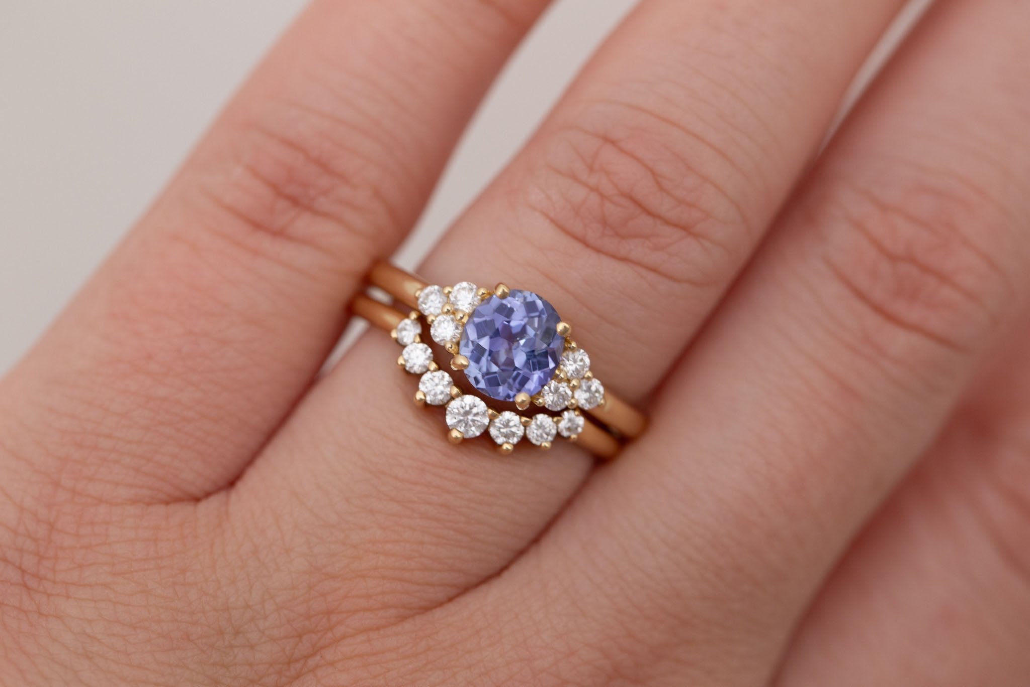 Verona Ring | Lavender Oval Sapphire + Round Diamond Accents Engagement Ring 1.30 ct | 14k Recycled Gold | One of a Kind
