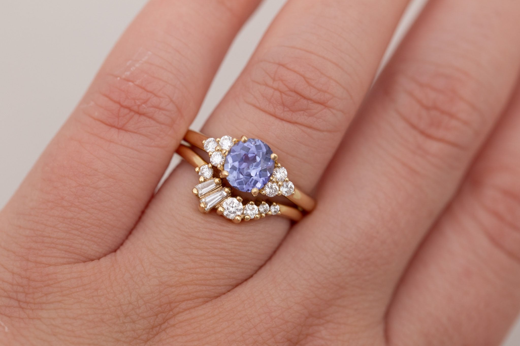 Verona Ring | Lavender Oval Sapphire + Round Diamond Accents Engagement Ring 1.30 ct | 14k Recycled Gold | One of a Kind