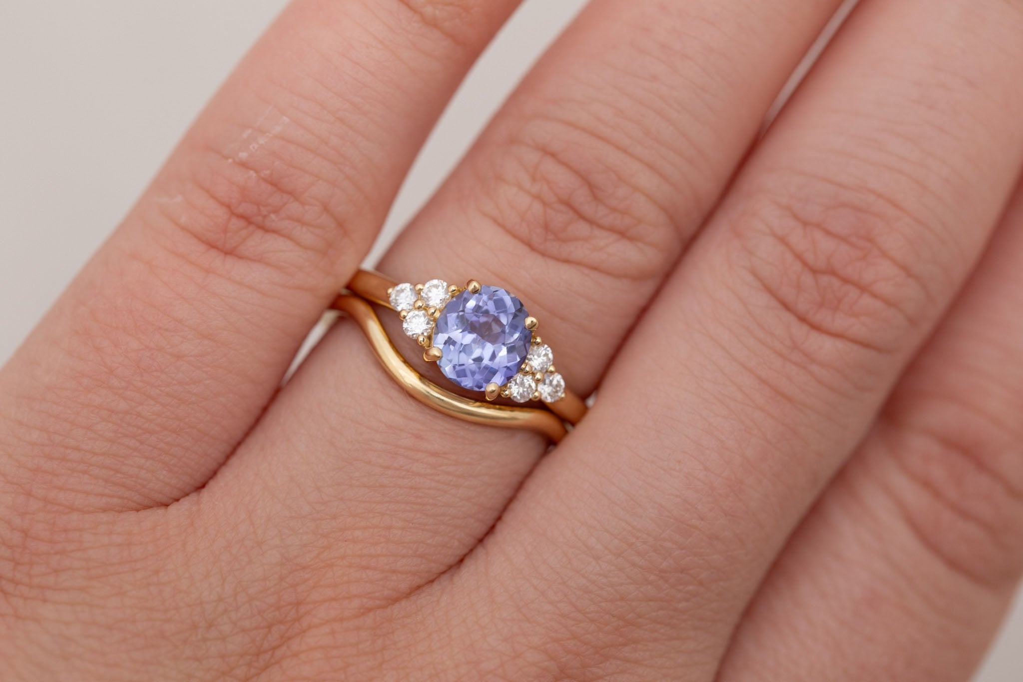 Verona Ring | Lavender Oval Sapphire + Round Diamond Accents Engagement Ring 1.30 ct | 14k Recycled Gold | One of a Kind