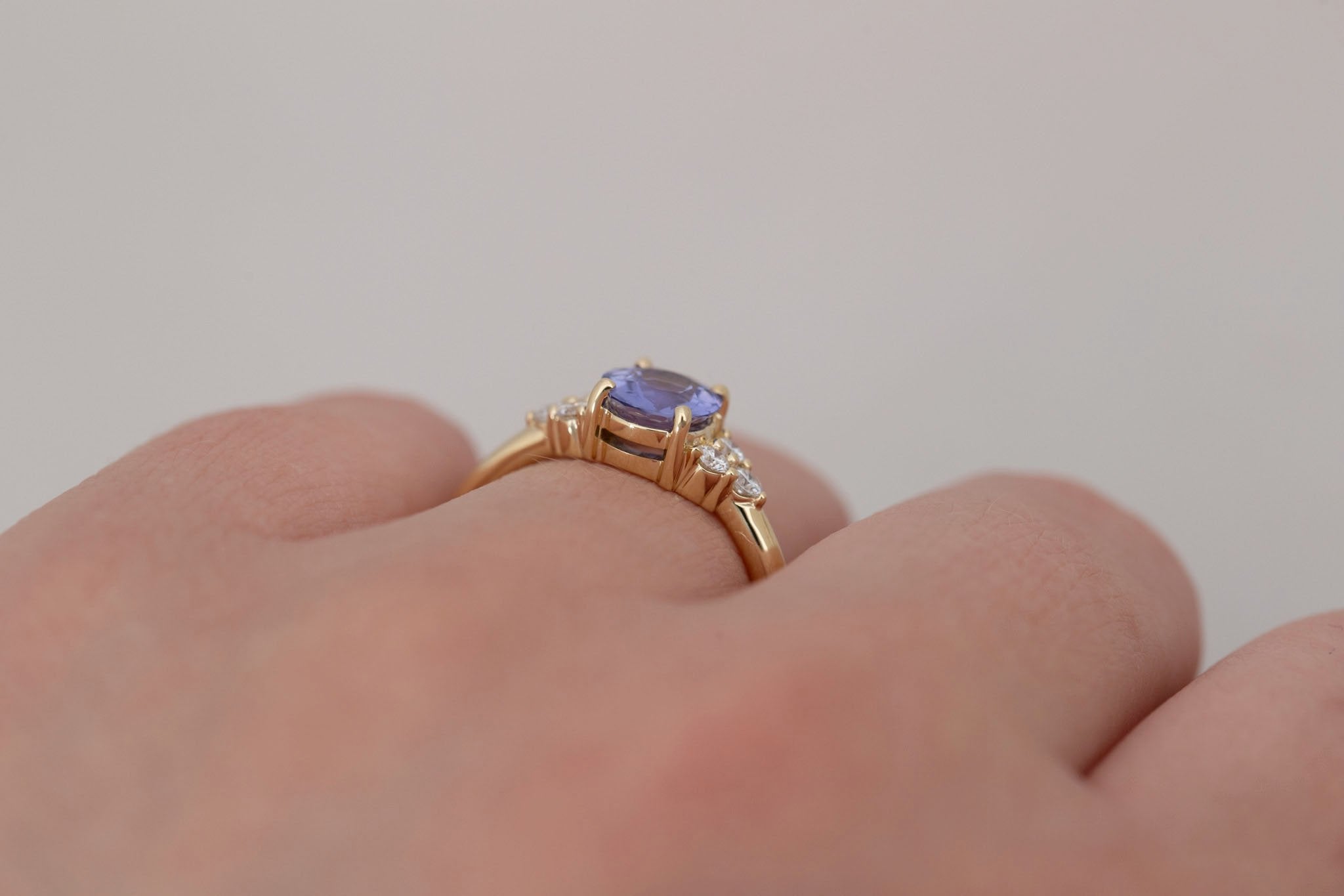 Verona Ring | Lavender Oval Sapphire + Round Diamond Accents Engagement Ring 1.30 ct | 14k Recycled Gold | One of a Kind