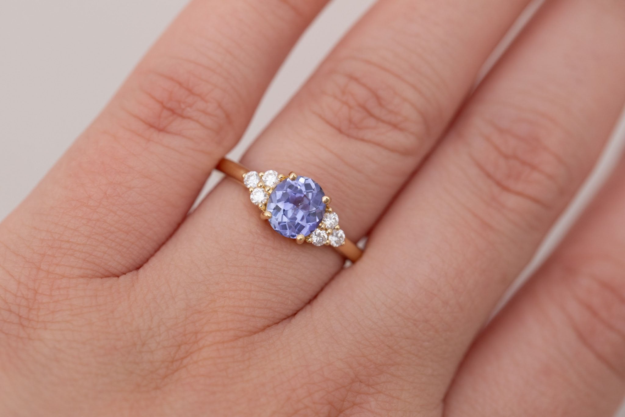 Verona Ring | Lavender Oval Sapphire + Round Diamond Accents Engagement Ring 1.30 ct | 14k Recycled Gold | One of a Kind