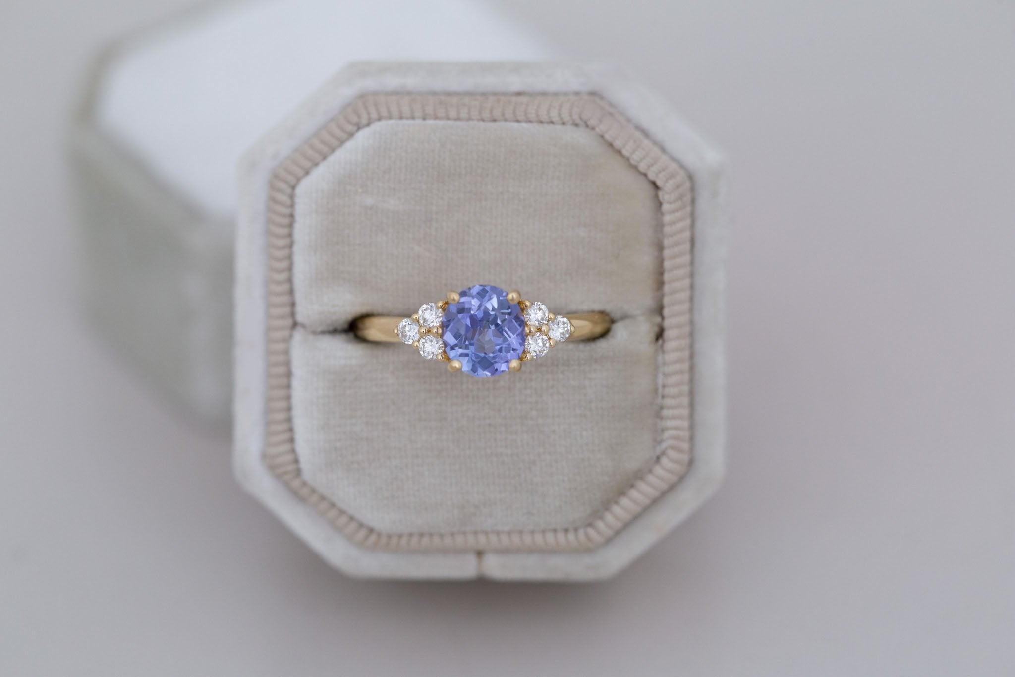 Verona Ring | Lavender Oval Sapphire + Round Diamond Accents Engagement Ring 1.30 ct | 14k Recycled Gold | One of a Kind