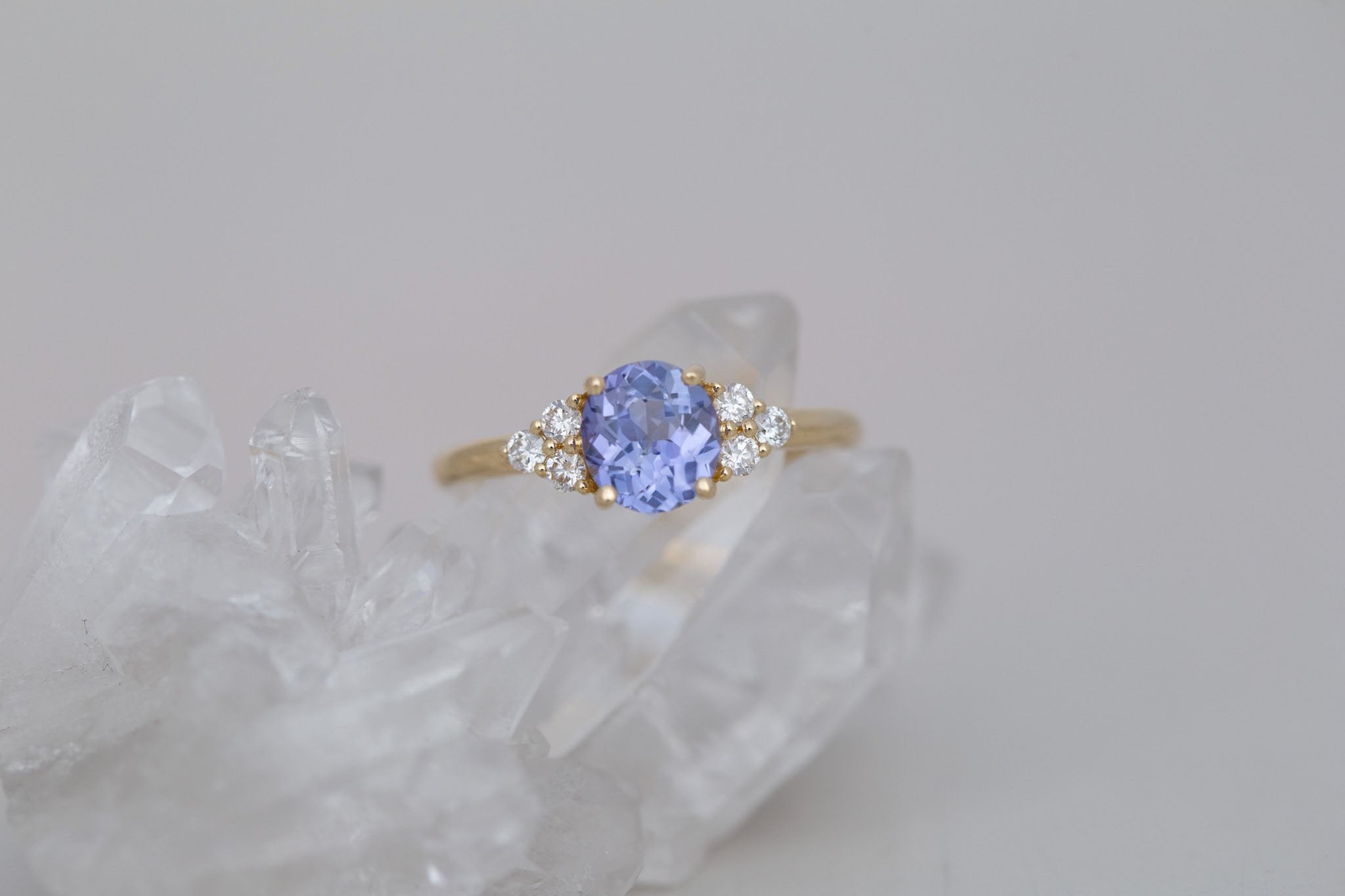 Verona Ring | Lavender Oval Sapphire + Round Diamond Accents Engagement Ring 1.30 ct | 14k Recycled Gold | One of a Kind