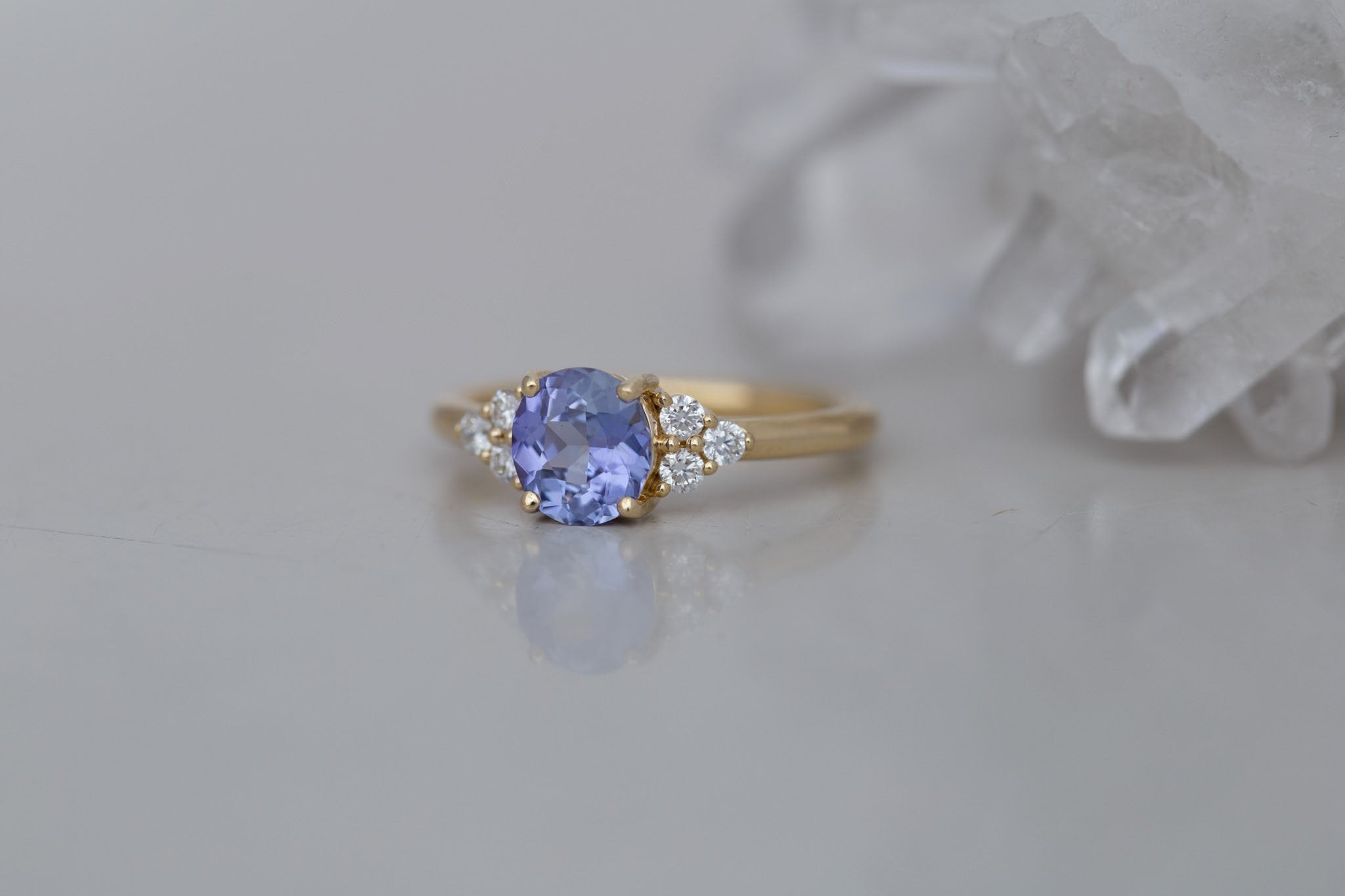 Verona Ring | Lavender Oval Sapphire + Round Diamond Accents Engagement Ring 1.30 ct | 14k Recycled Gold | One of a Kind