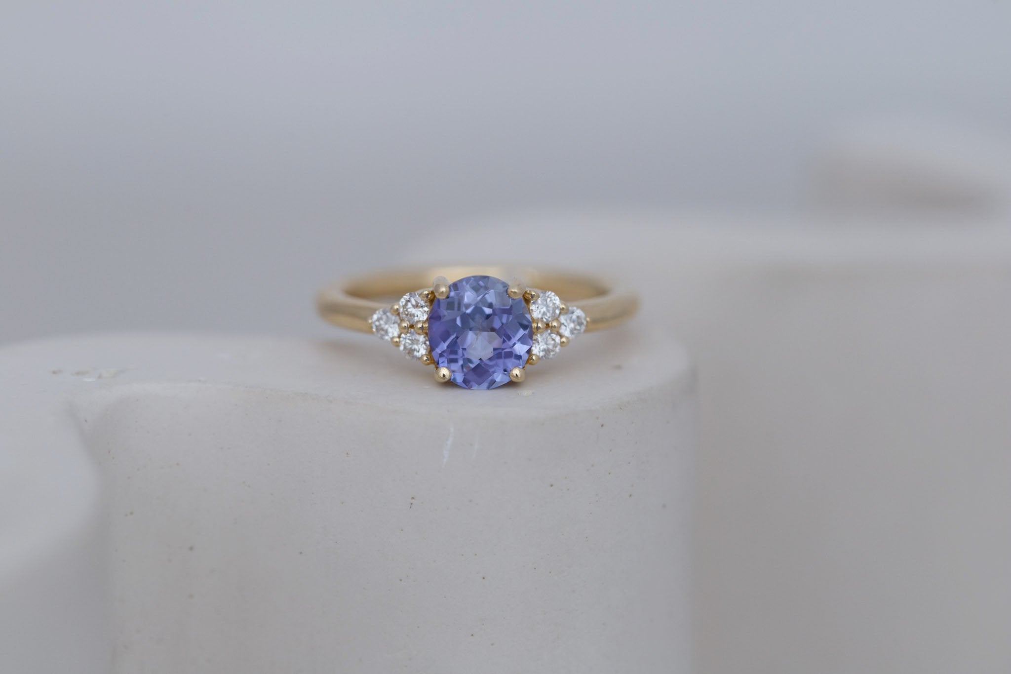 Verona Ring | Lavender Oval Sapphire + Round Diamond Accents Engagement Ring 1.30 ct | 14k Recycled Gold | One of a Kind