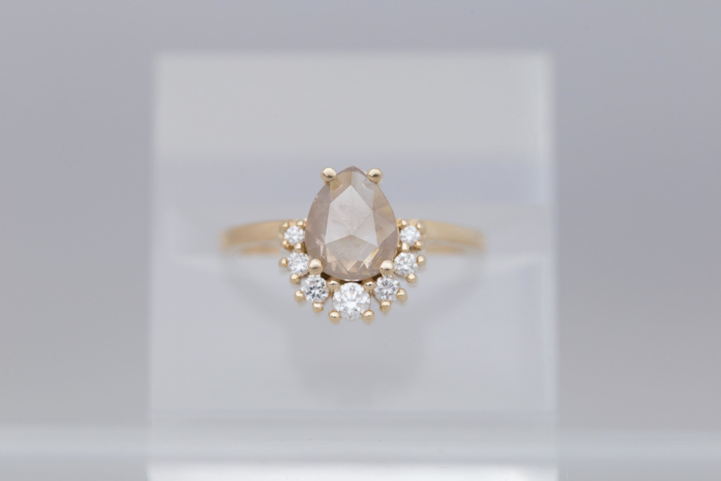 Laurel Ring | Rustic Rose Cut Diamond + Diamond Cluster Engagement Ring 1.31 ct | 14k Recycled Gold