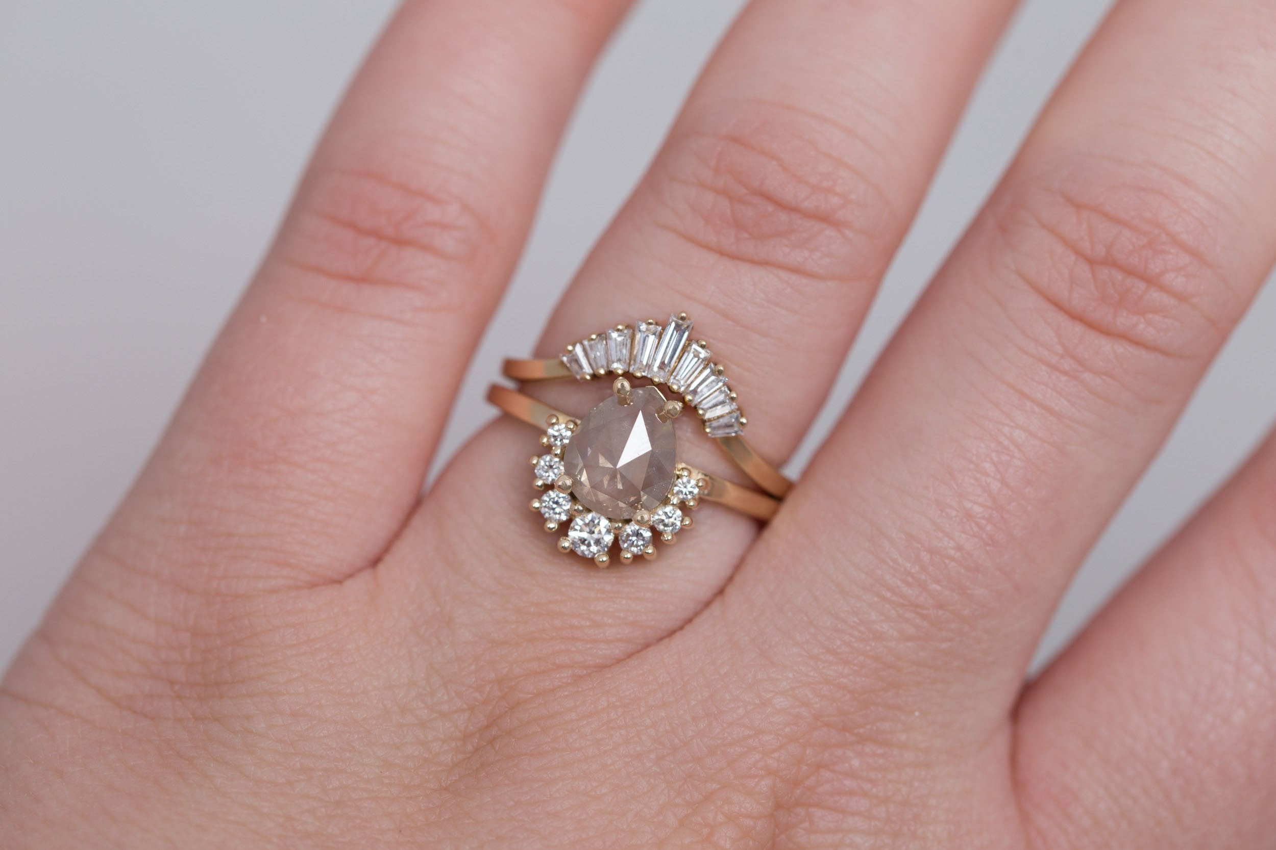 Laurel Ring | Rustic Rose Cut Diamond + Diamond Cluster Engagement Ring 1.31 ct | 14k Recycled Gold