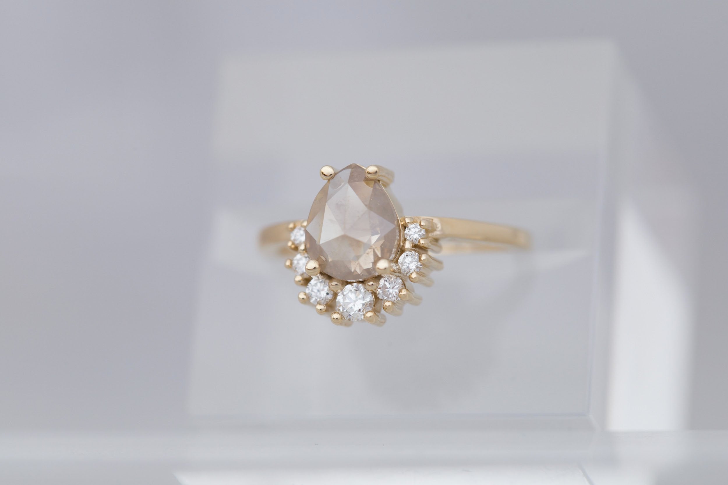 Laurel Ring | Rustic Rose Cut Diamond + Diamond Cluster Engagement Ring 1.31 ct | 14k Recycled Gold