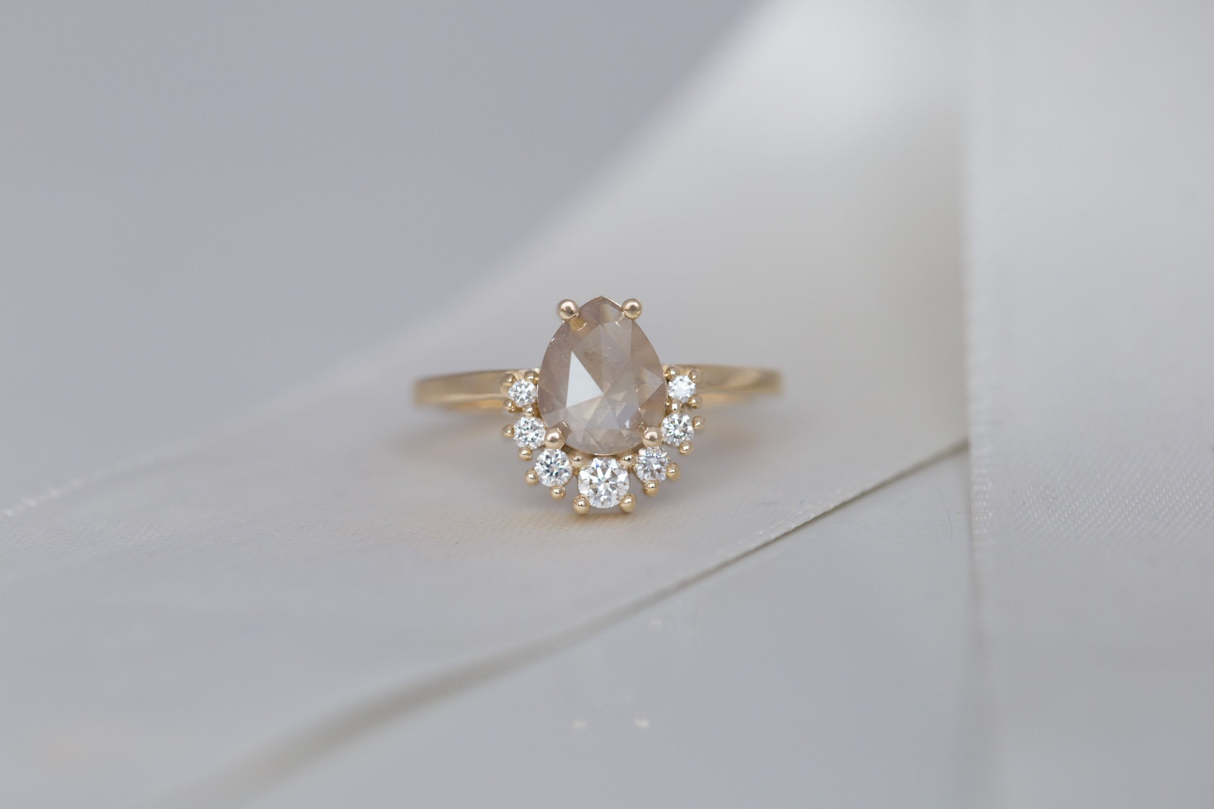Laurel Ring | Rustic Rose Cut Diamond + Diamond Cluster Engagement Ring 1.31 ct | 14k Recycled Gold
