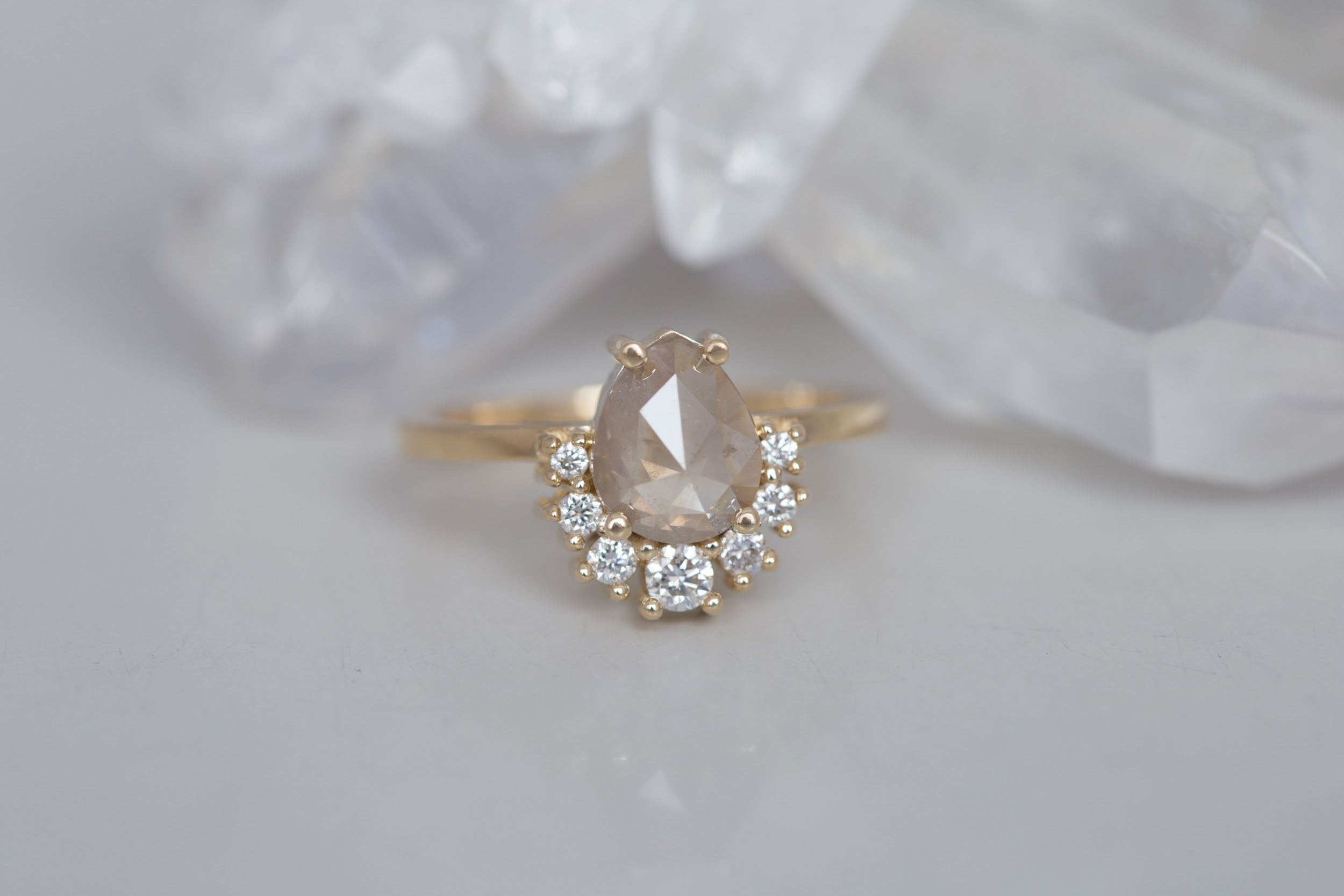 Laurel Ring | Rustic Rose Cut Diamond + Diamond Cluster Engagement Ring 1.31 ct | 14k Recycled Gold