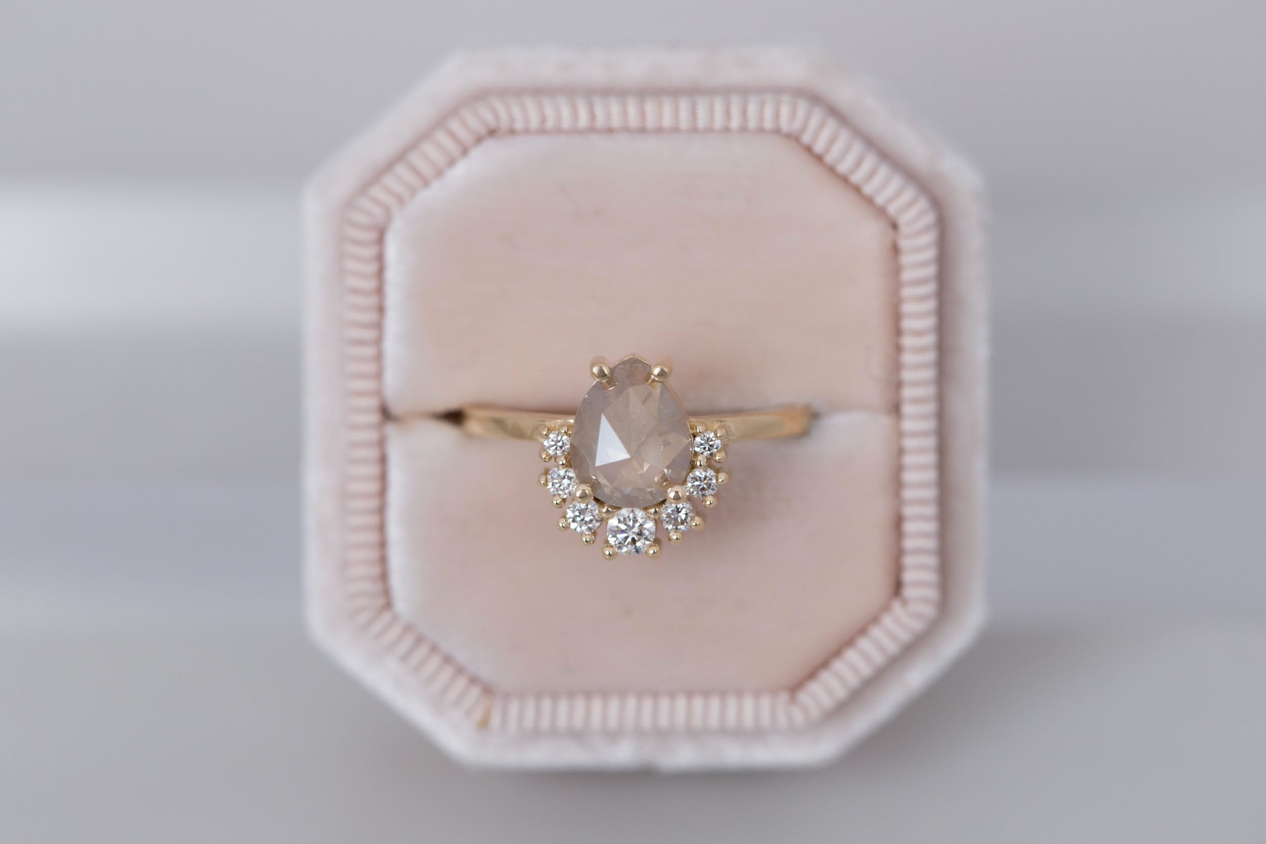 Laurel Ring | Rustic Rose Cut Diamond + Diamond Cluster Engagement Ring 1.31 ct | 14k Recycled Gold