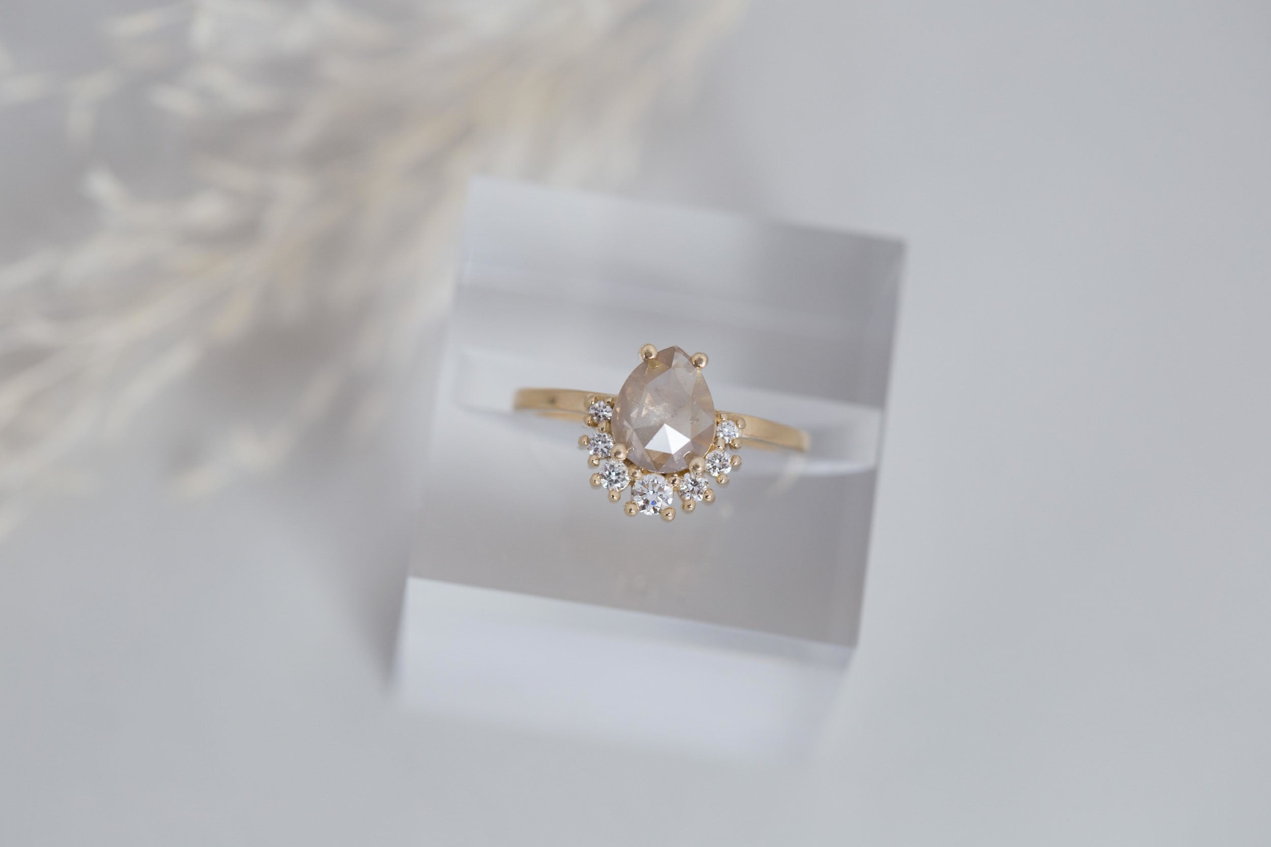 Laurel Ring | Rustic Rose Cut Diamond + Diamond Cluster Engagement Ring 1.31 ct | 14k Recycled Gold