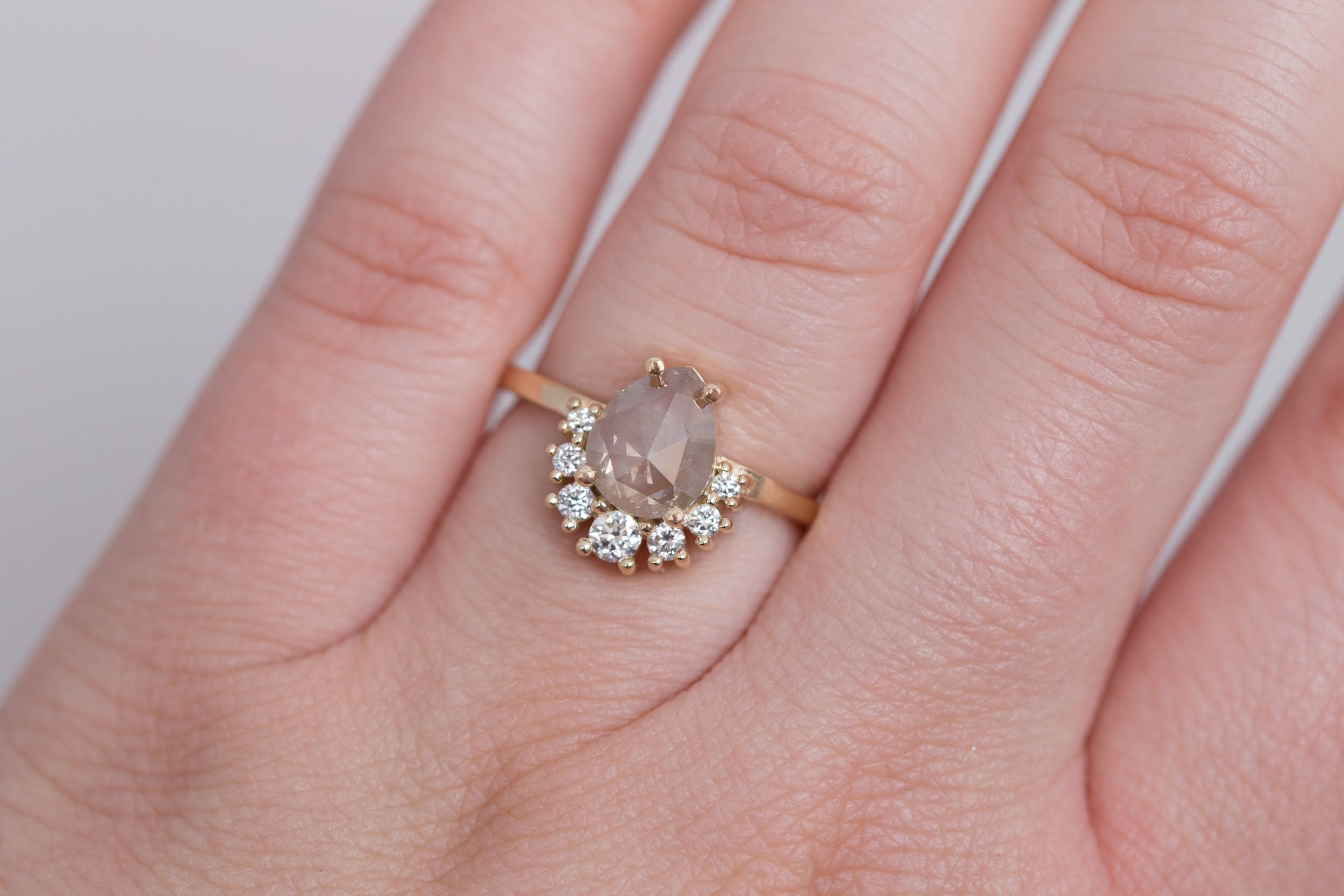 Laurel Ring | Rustic Rose Cut Diamond + Diamond Cluster Engagement Ring 1.31 ct | 14k Recycled Gold