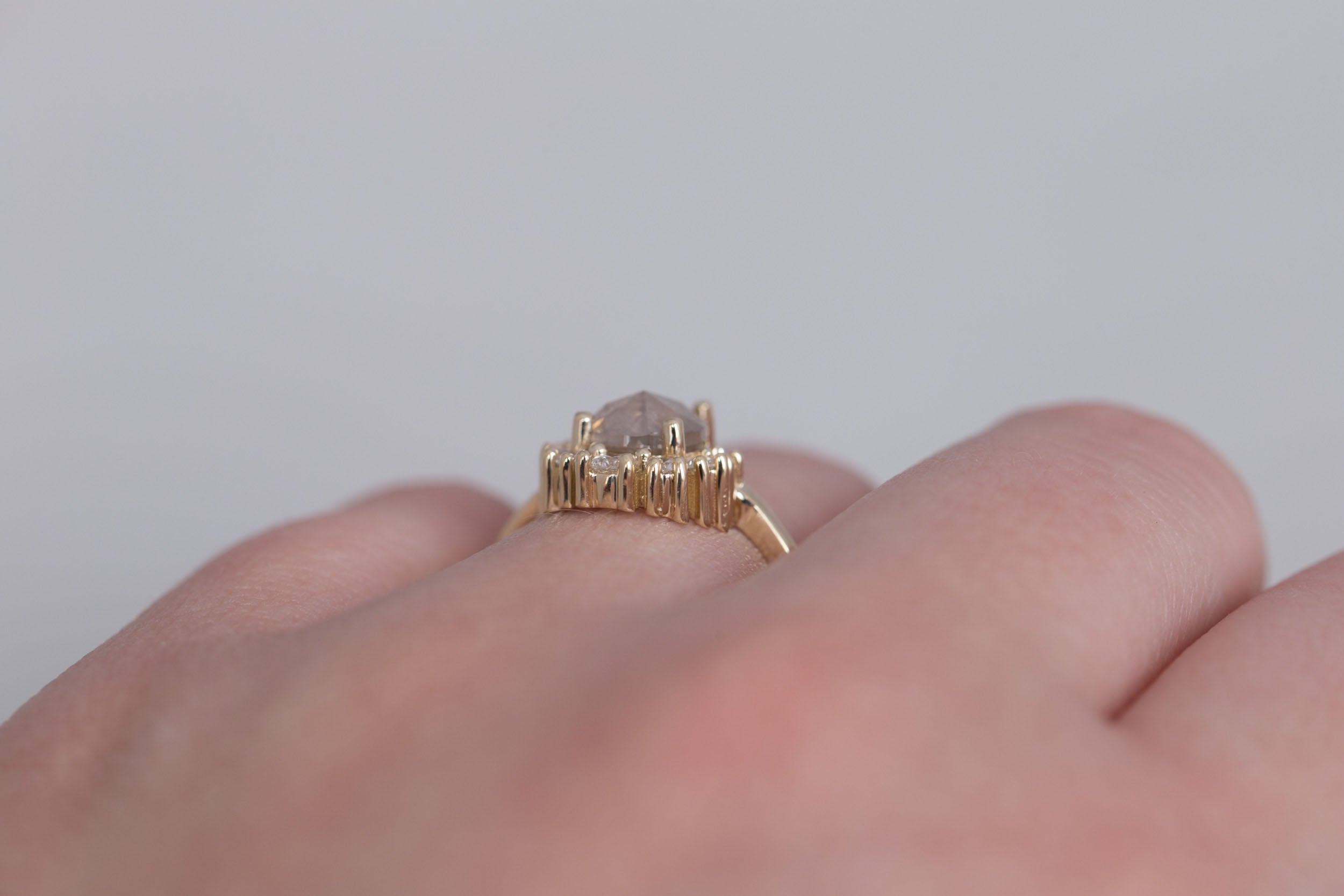 Laurel Ring | Rustic Rose Cut Diamond + Diamond Cluster Engagement Ring 1.31 ct | 14k Recycled Gold