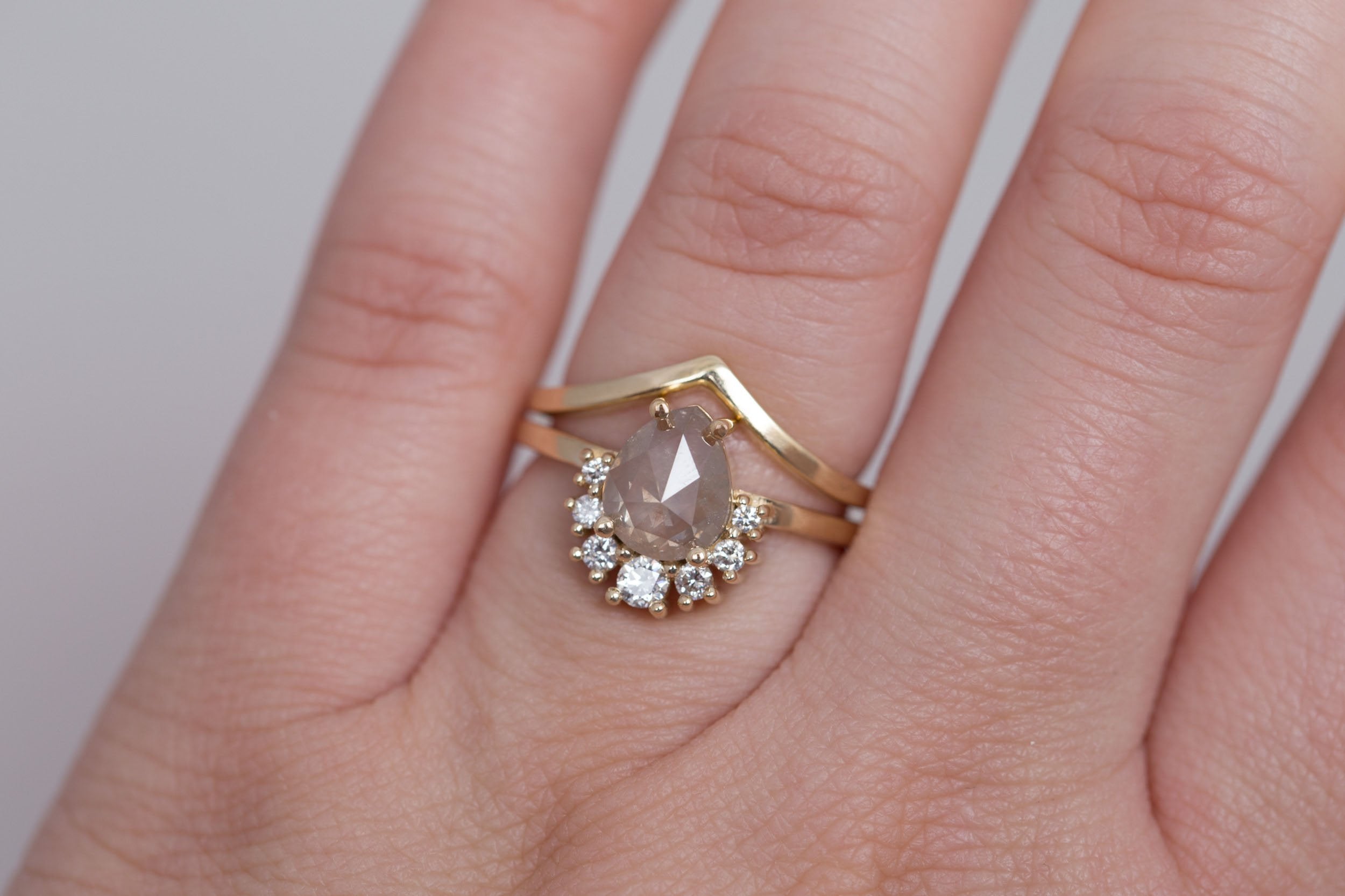 Laurel Ring | Rustic Rose Cut Diamond + Diamond Cluster Engagement Ring 1.31 ct | 14k Recycled Gold