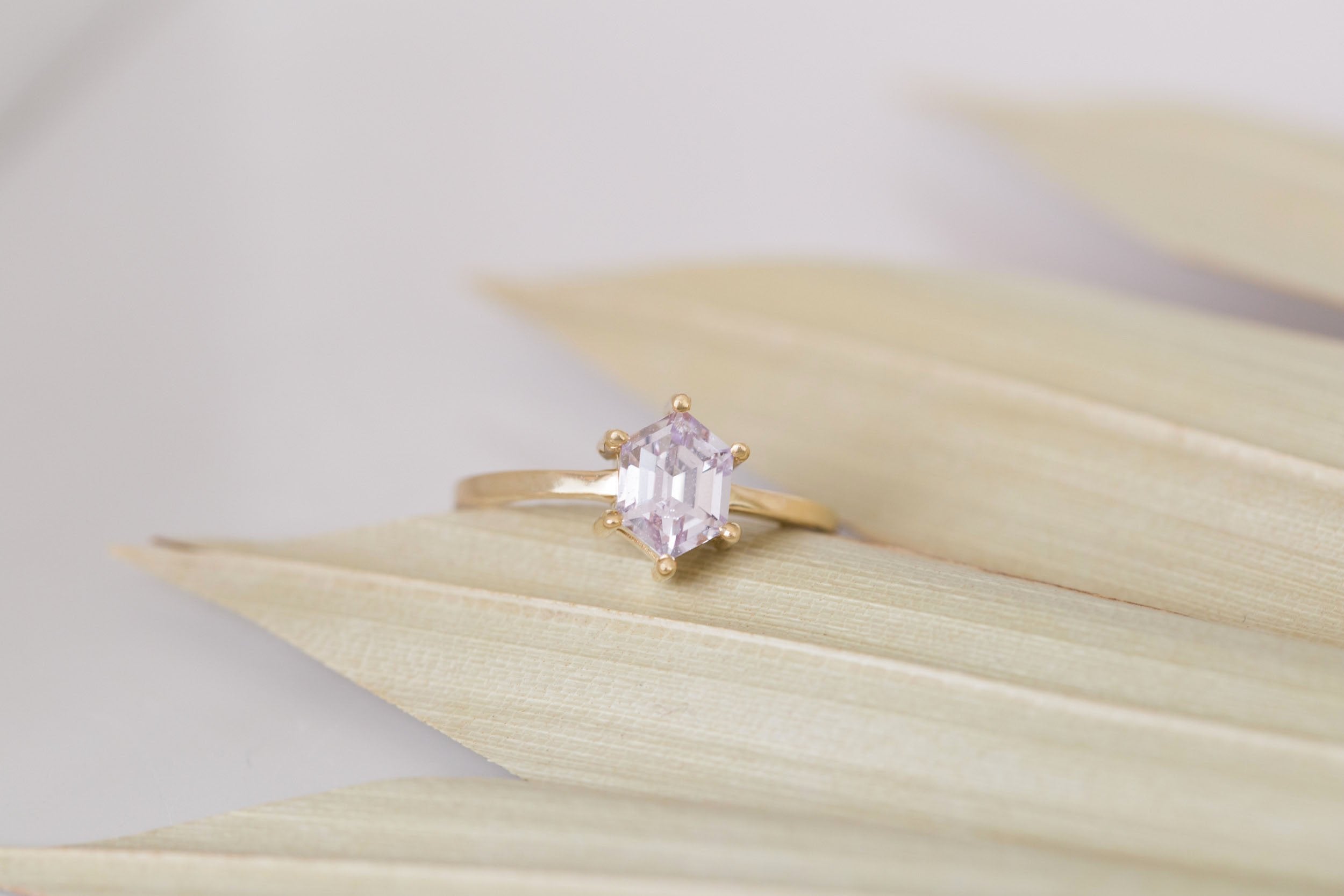 Briar Ring | Icy Pink Step Cut Sapphire Solitaire Engagement Ring 1.28 ct | 14k Recycled Gold | One of a Kind
