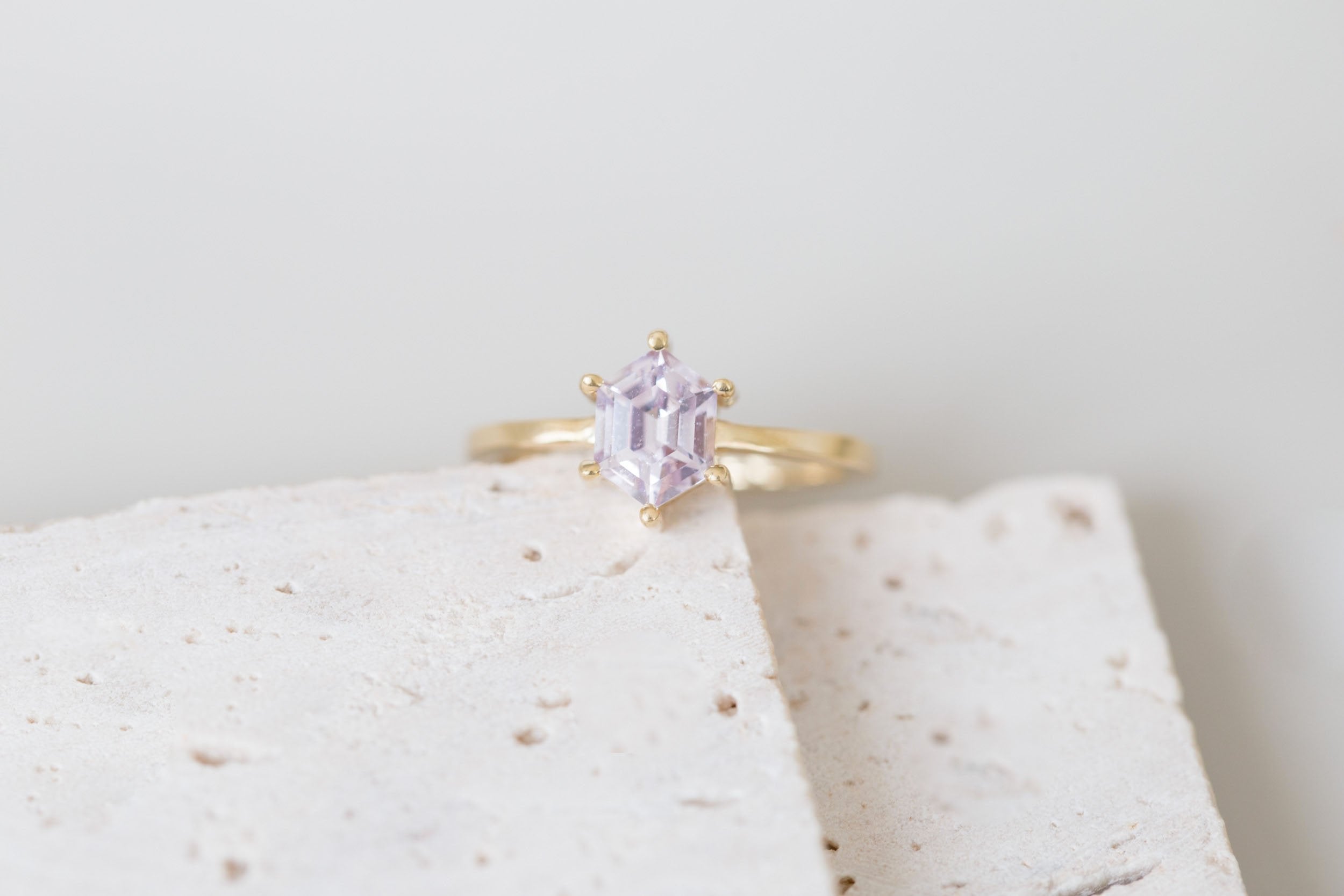 Briar Ring | Icy Pink Step Cut Sapphire Solitaire Engagement Ring 1.28 ct | 14k Recycled Gold | One of a Kind