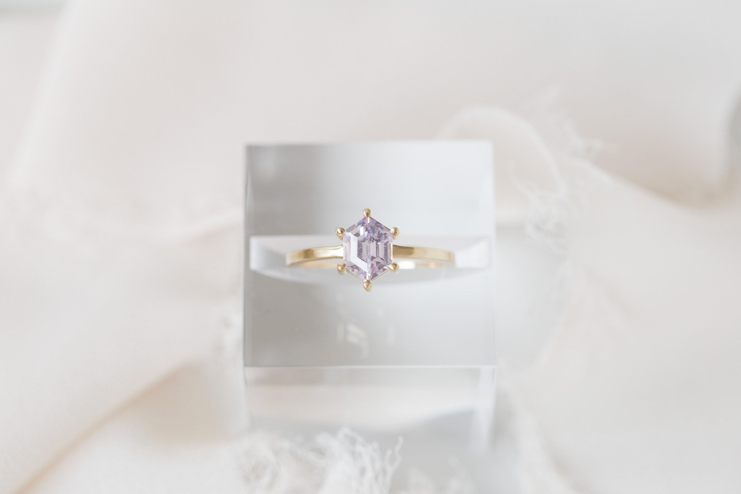 Briar Ring | Icy Pink Step Cut Sapphire Solitaire Engagement Ring 1.28 ct | 14k Recycled Gold | One of a Kind