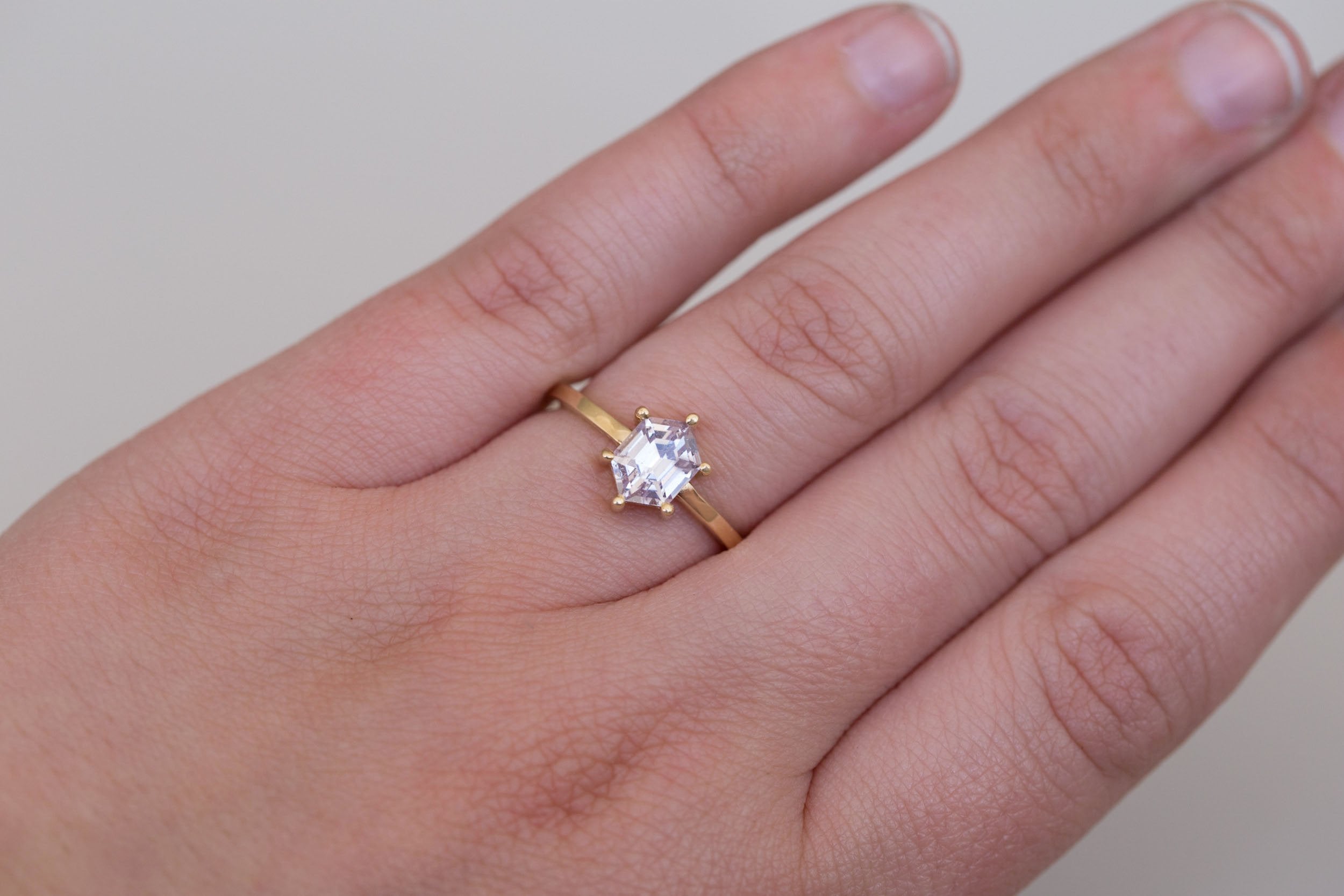 Briar Ring | Icy Pink Step Cut Sapphire Solitaire Engagement Ring 1.28 ct | 14k Recycled Gold | One of a Kind
