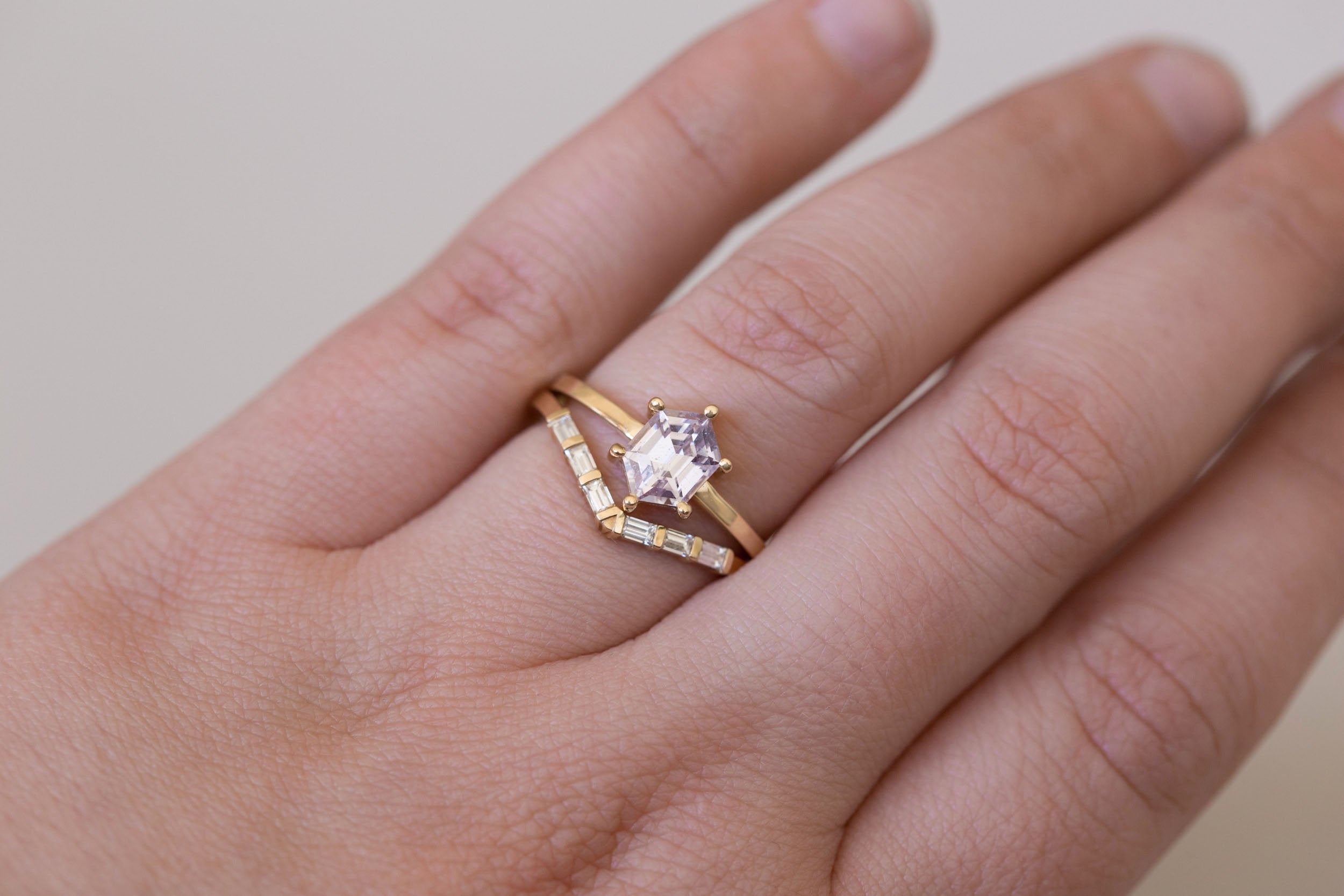 Briar Ring | Icy Pink Step Cut Sapphire Solitaire Engagement Ring 1.28 ct | 14k Recycled Gold | One of a Kind