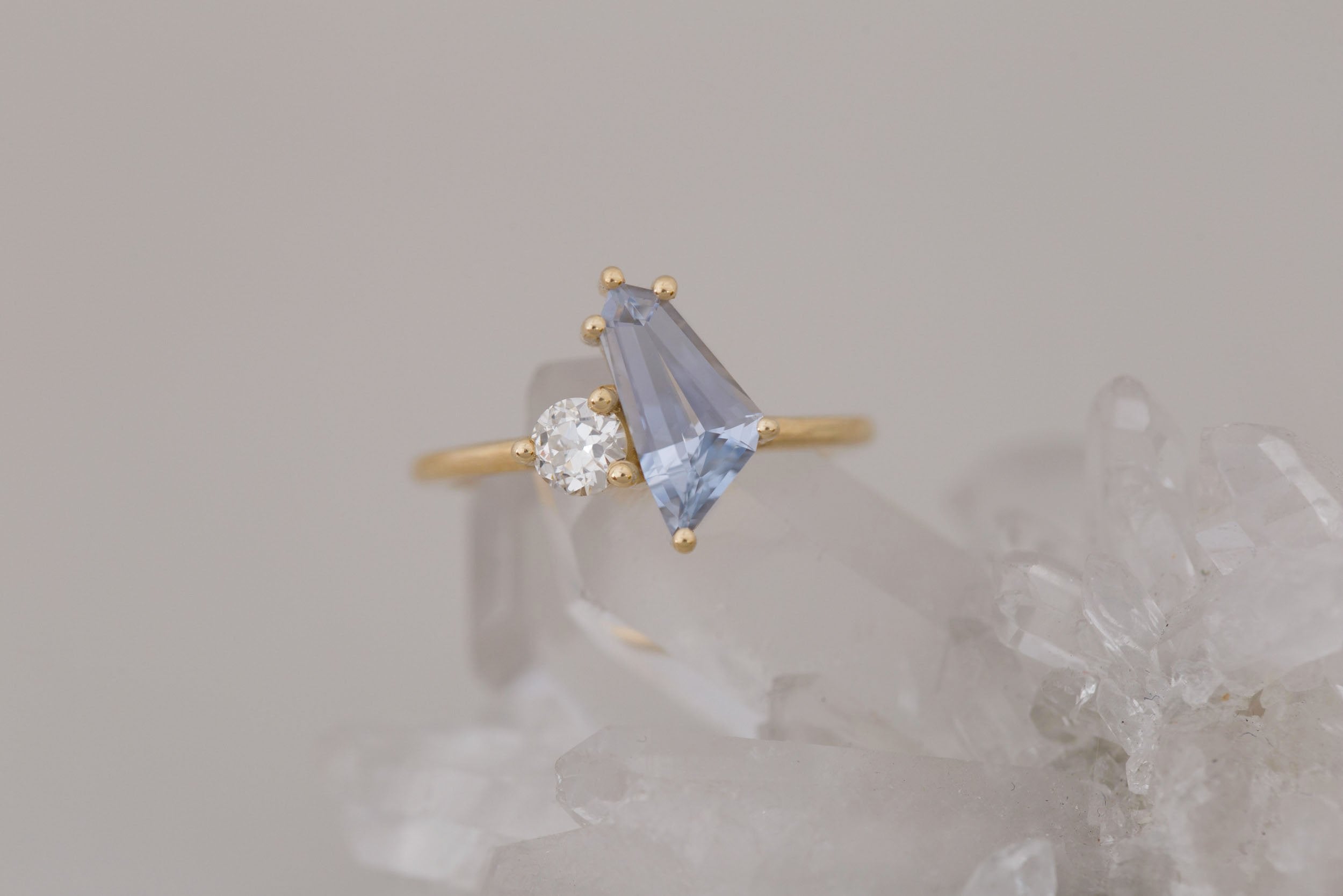 Liana Ring | Blue Geometric Step Cut Sapphire + Round Diamond Engagement Ring 1.33 ct | 14k Recycled Gold | One of a Kind
