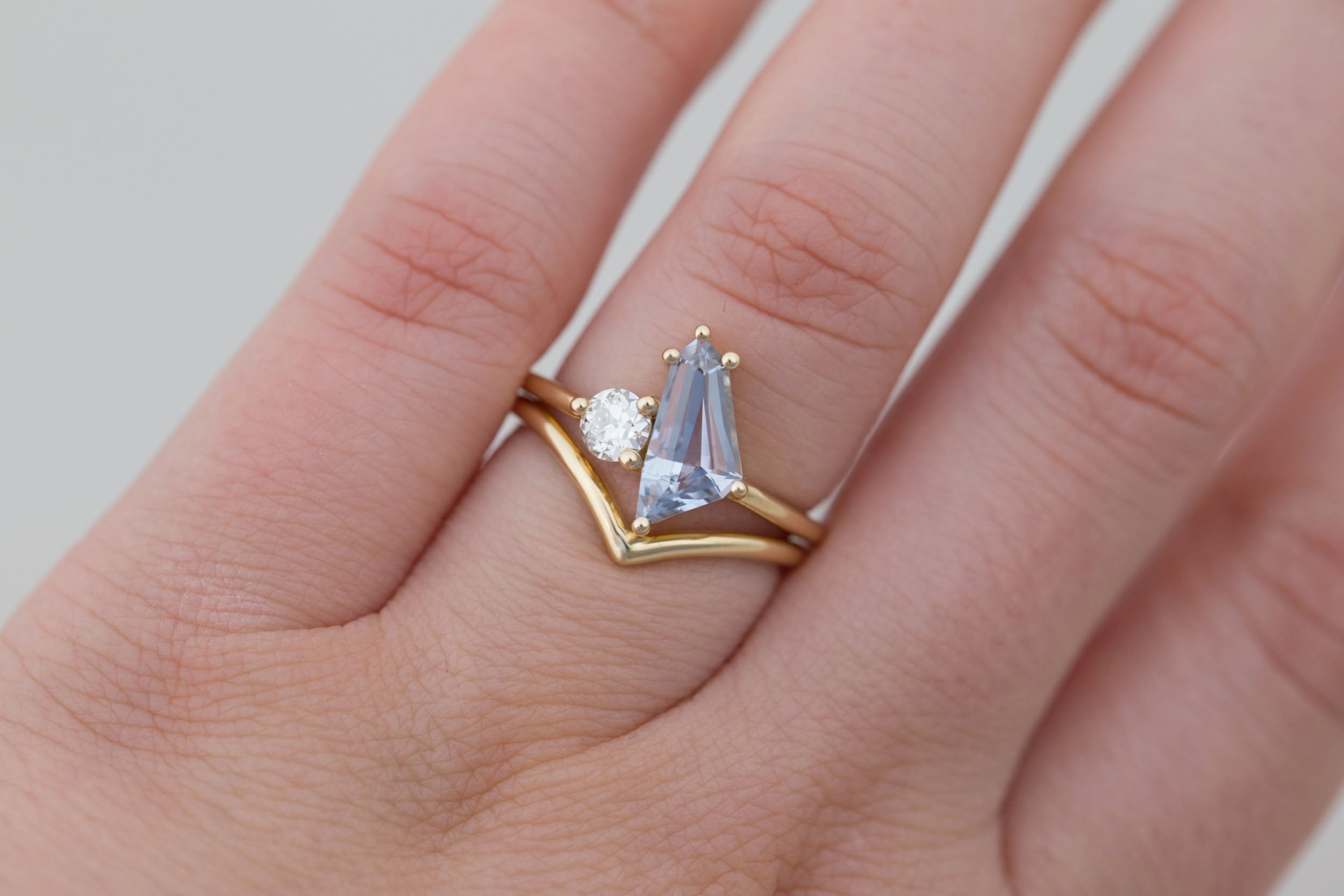 Liana Ring | Blue Geometric Step Cut Sapphire + Round Diamond Engagement Ring 1.33 ct | 14k Recycled Gold | One of a Kind