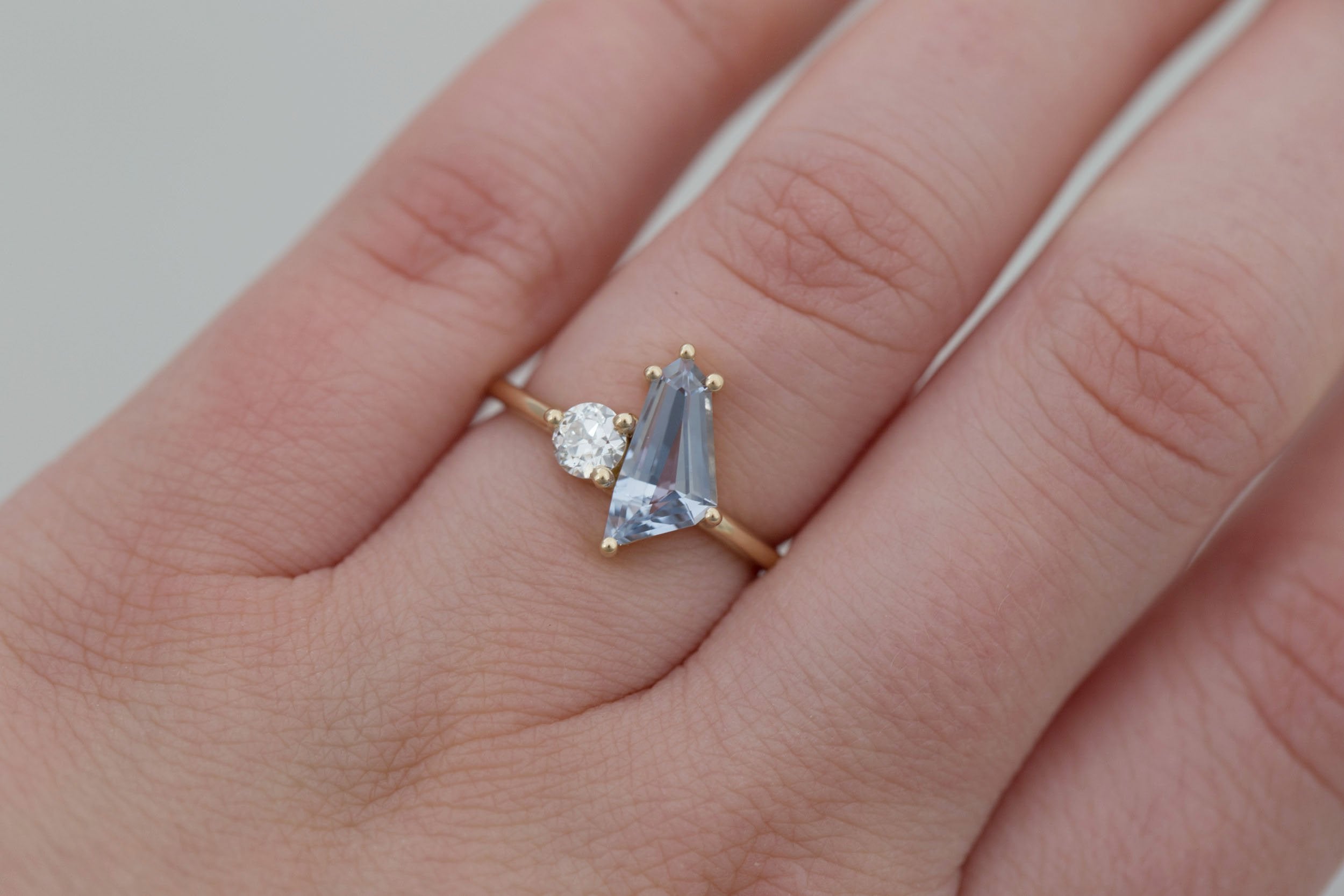 Liana Ring | Blue Geometric Step Cut Sapphire + Round Diamond Engagement Ring 1.33 ct | 14k Recycled Gold | One of a Kind