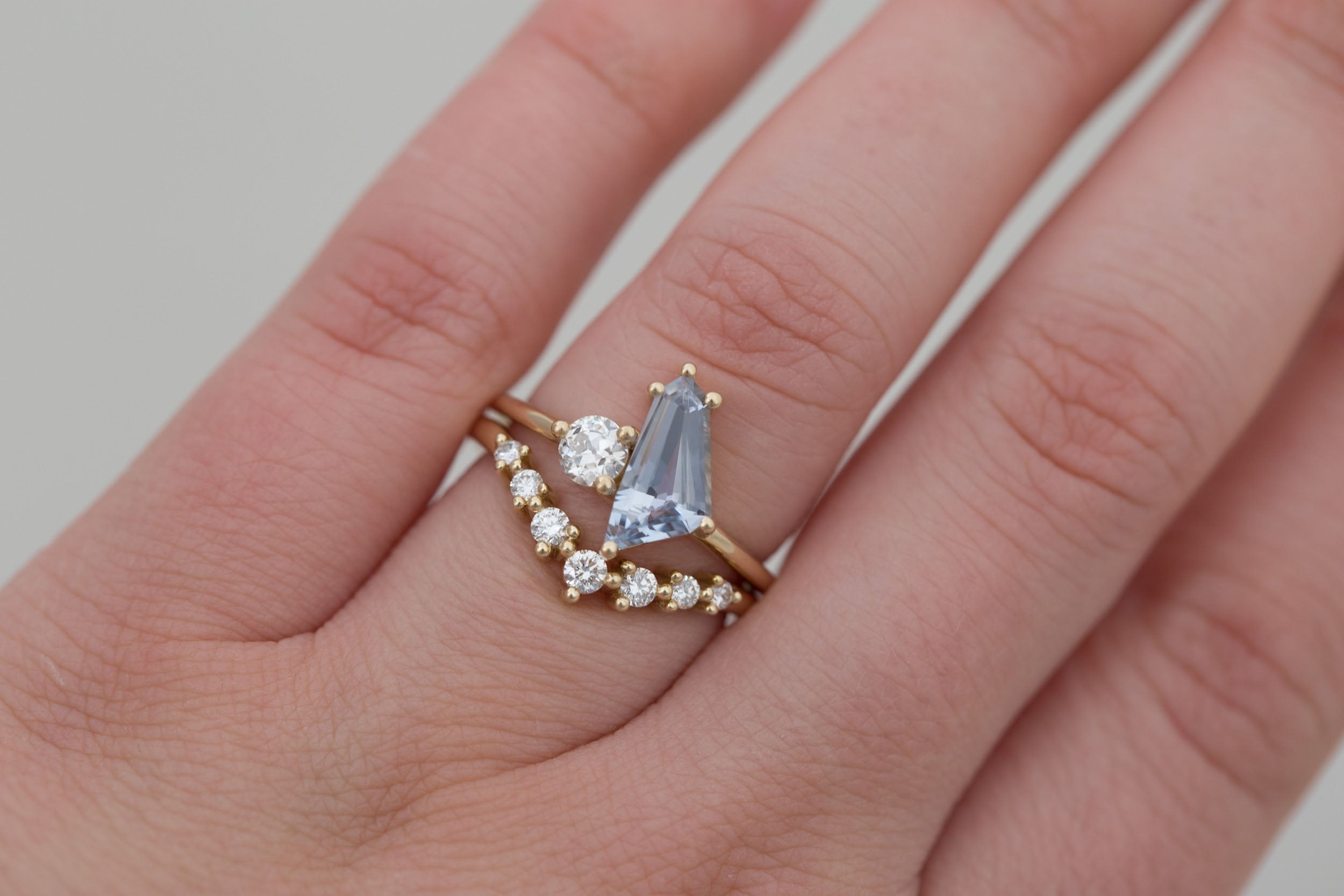 Liana Ring | Blue Geometric Step Cut Sapphire + Round Diamond Engagement Ring 1.33 ct | 14k Recycled Gold | One of a Kind