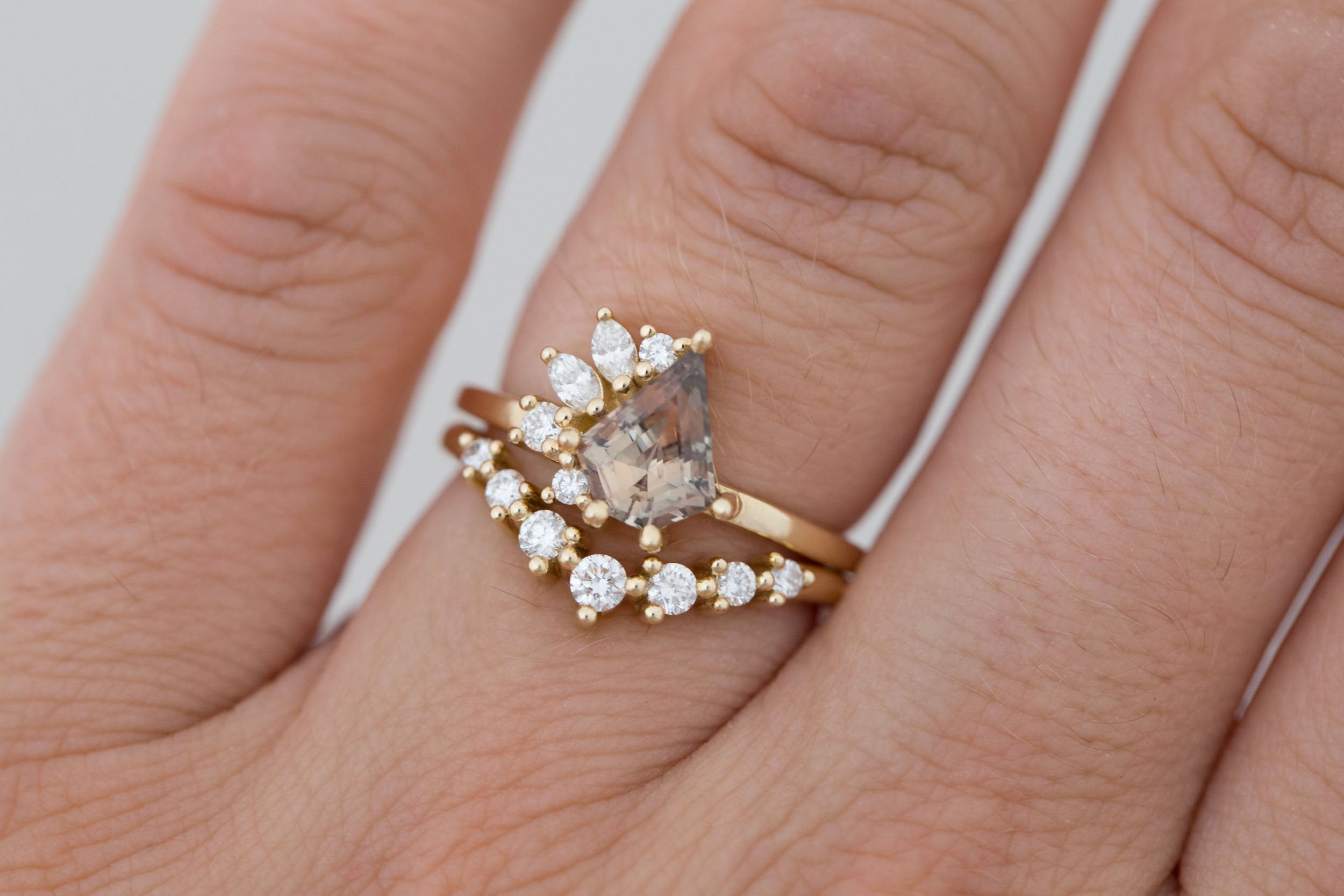 Dahlia Ring | Brown Shield Cut Sapphire + Diamond Cluster Engagement Ring 1.34 ct | 14k Recycled Gold | One of a Kind