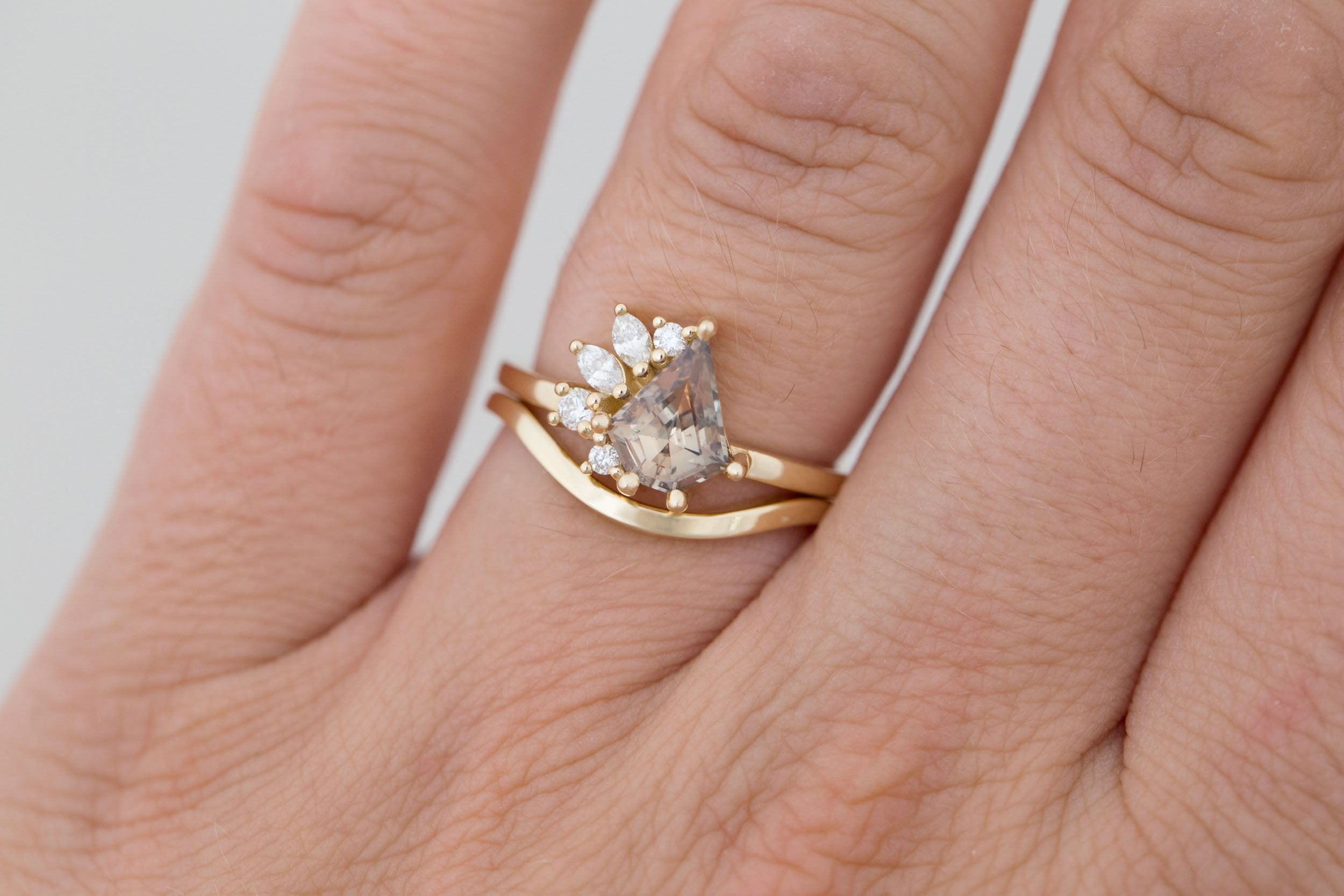 Dahlia Ring | Brown Shield Cut Sapphire + Diamond Cluster Engagement Ring 1.34 ct | 14k Recycled Gold | One of a Kind