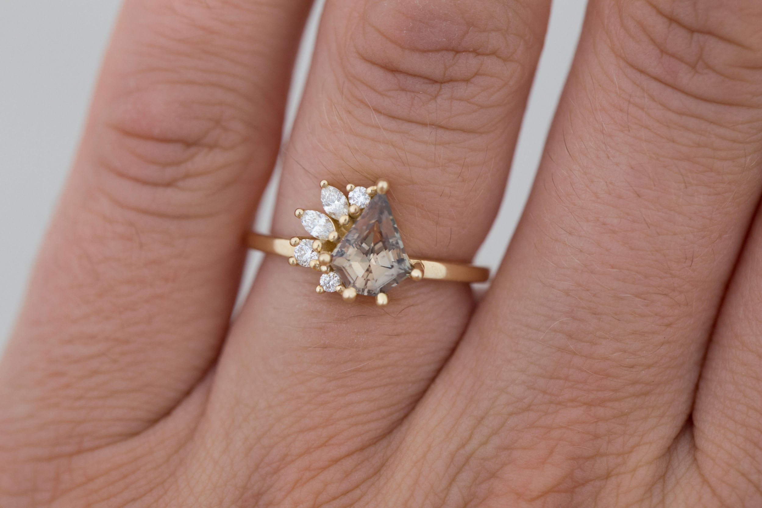 Dahlia Ring | Brown Shield Cut Sapphire + Diamond Cluster Engagement Ring 1.34 ct | 14k Recycled Gold | One of a Kind