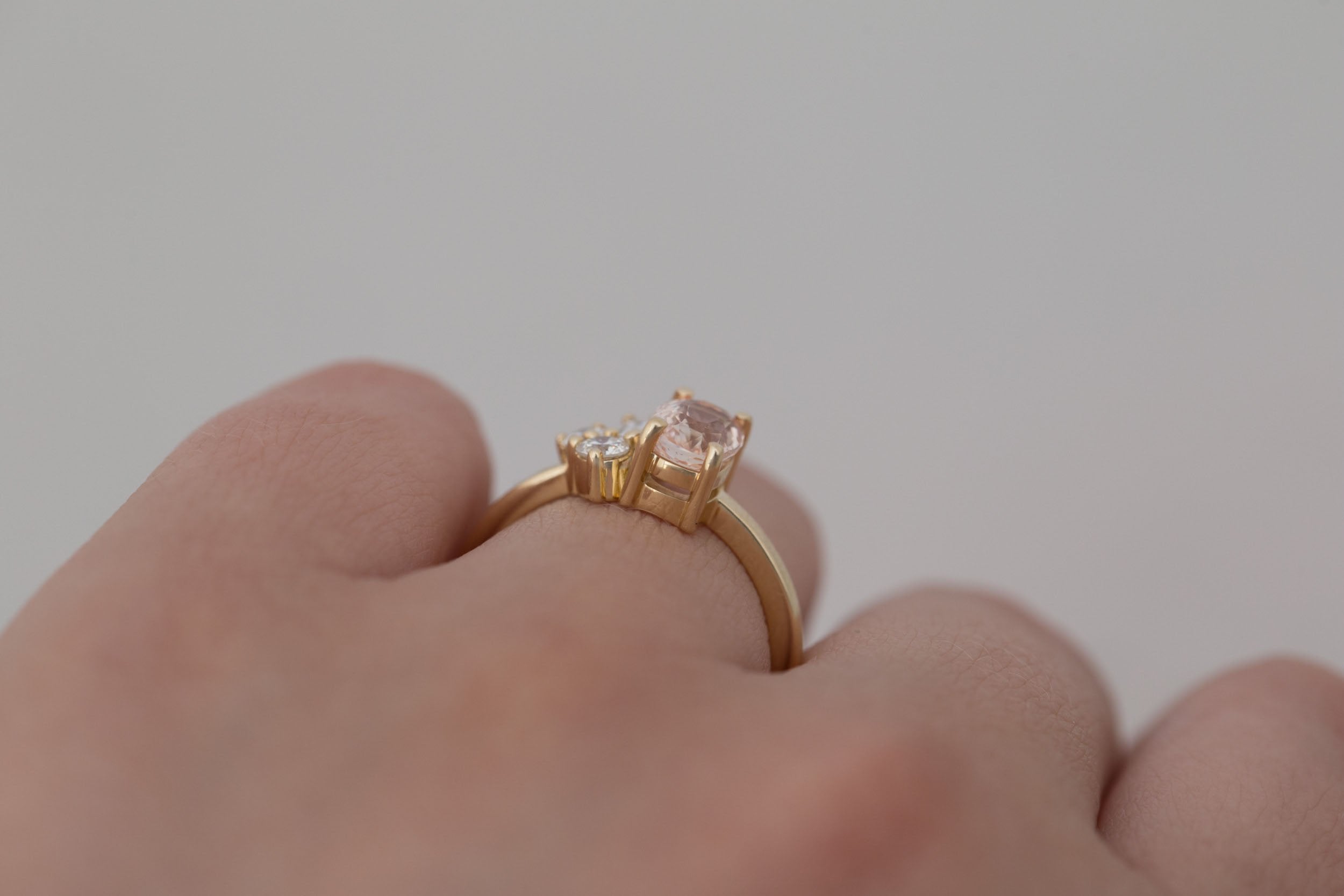 Emory Ring | Peach Sapphire + Baguette and Round Diamond Cluster Engagement Ring 1.35 ct | 14k Recycled Gold | One of a Kind