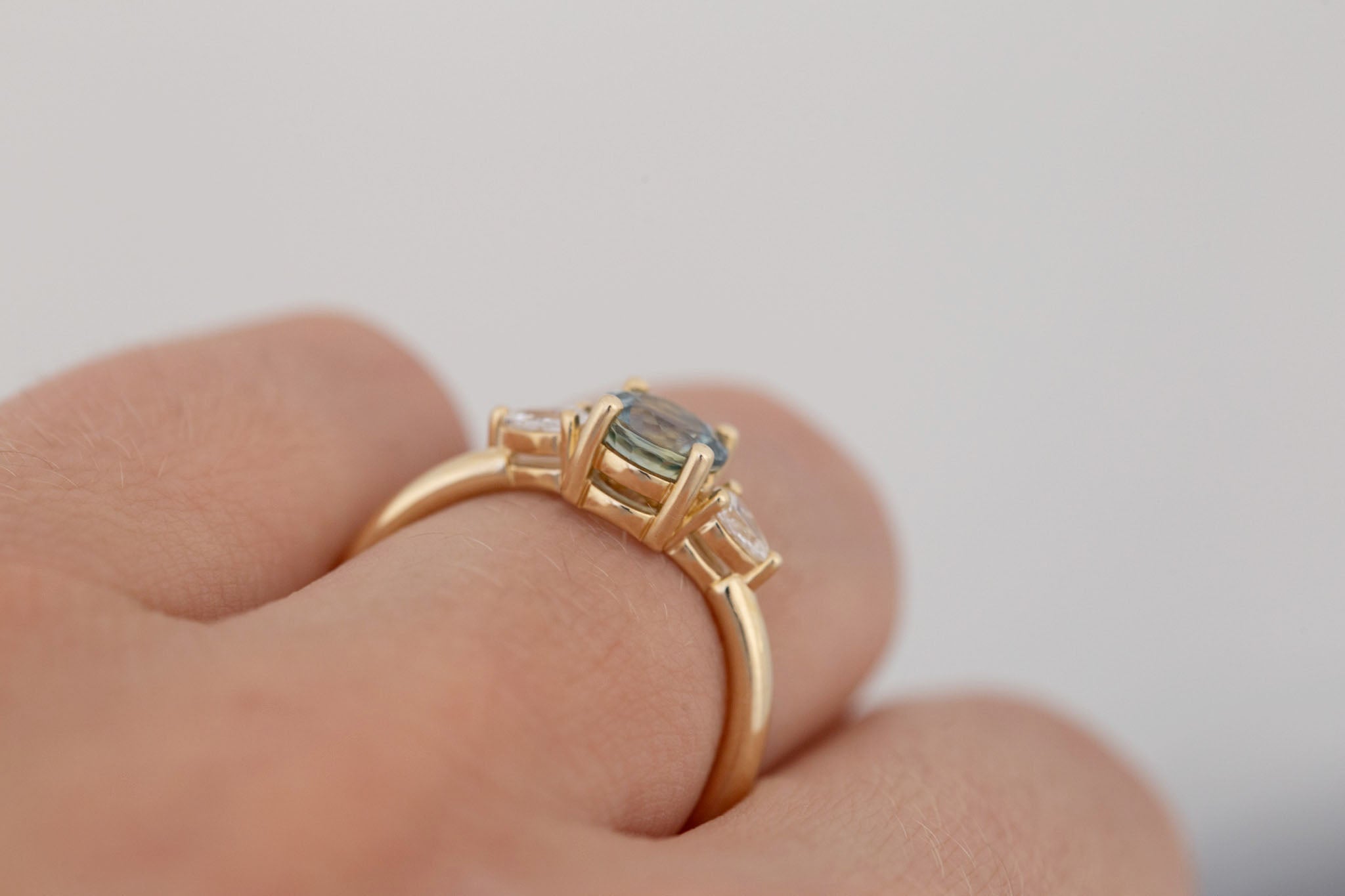 Iris Ring | Bicolor Sapphire + Pear Diamond Accent Engagement Ring 1.27 ct | 14k Recycled Gold | One of a Kind