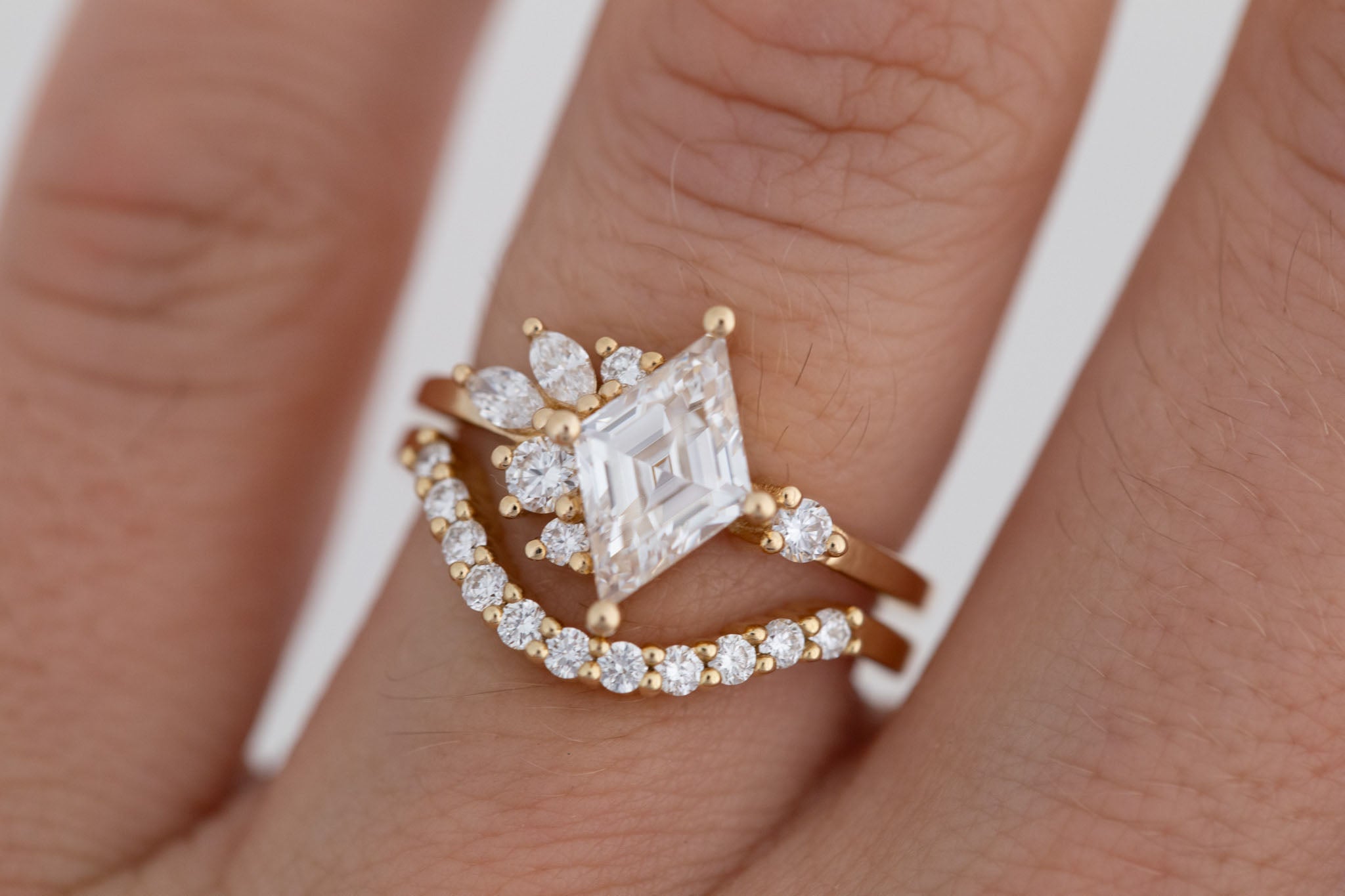 Alden Ring | Lab Diamond Rhombus + Diamond Cluster Engagement Ring 1.40 ct | 14k Recycled Gold | One of a Kind