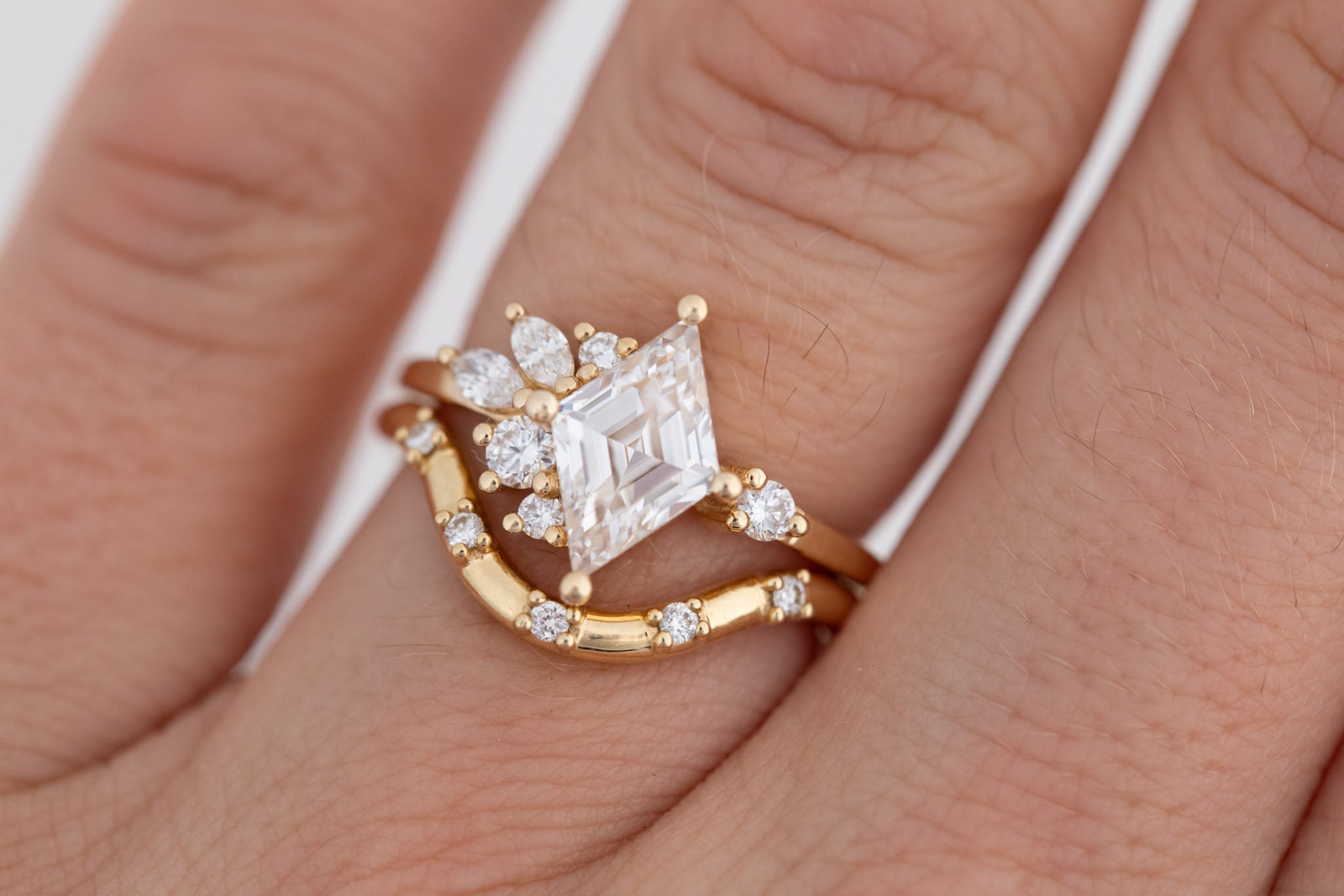 Alden Ring | Lab Diamond Rhombus + Diamond Cluster Engagement Ring 1.40 ct | 14k Recycled Gold | One of a Kind