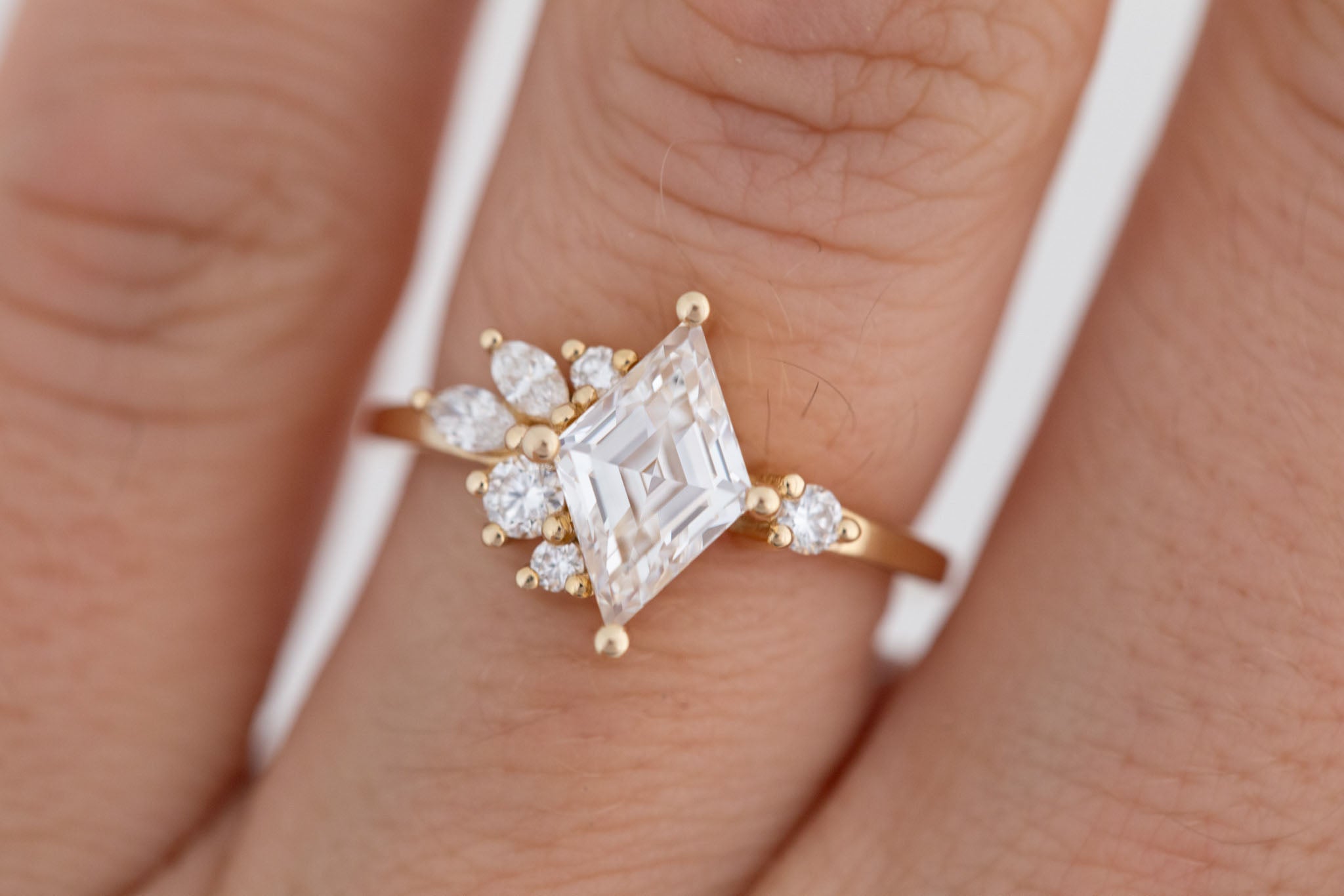 Alden Ring | Lab Diamond Rhombus + Diamond Cluster Engagement Ring 1.40 ct | 14k Recycled Gold | One of a Kind