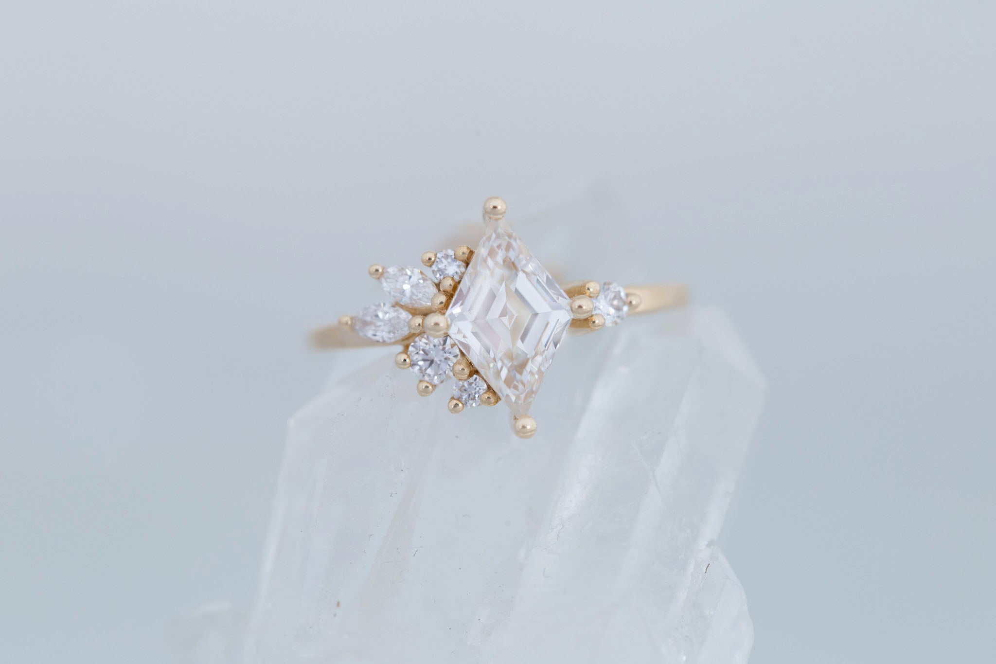 Alden Ring | Lab Diamond Rhombus + Diamond Cluster Engagement Ring 1.40 ct | 14k Recycled Gold | One of a Kind