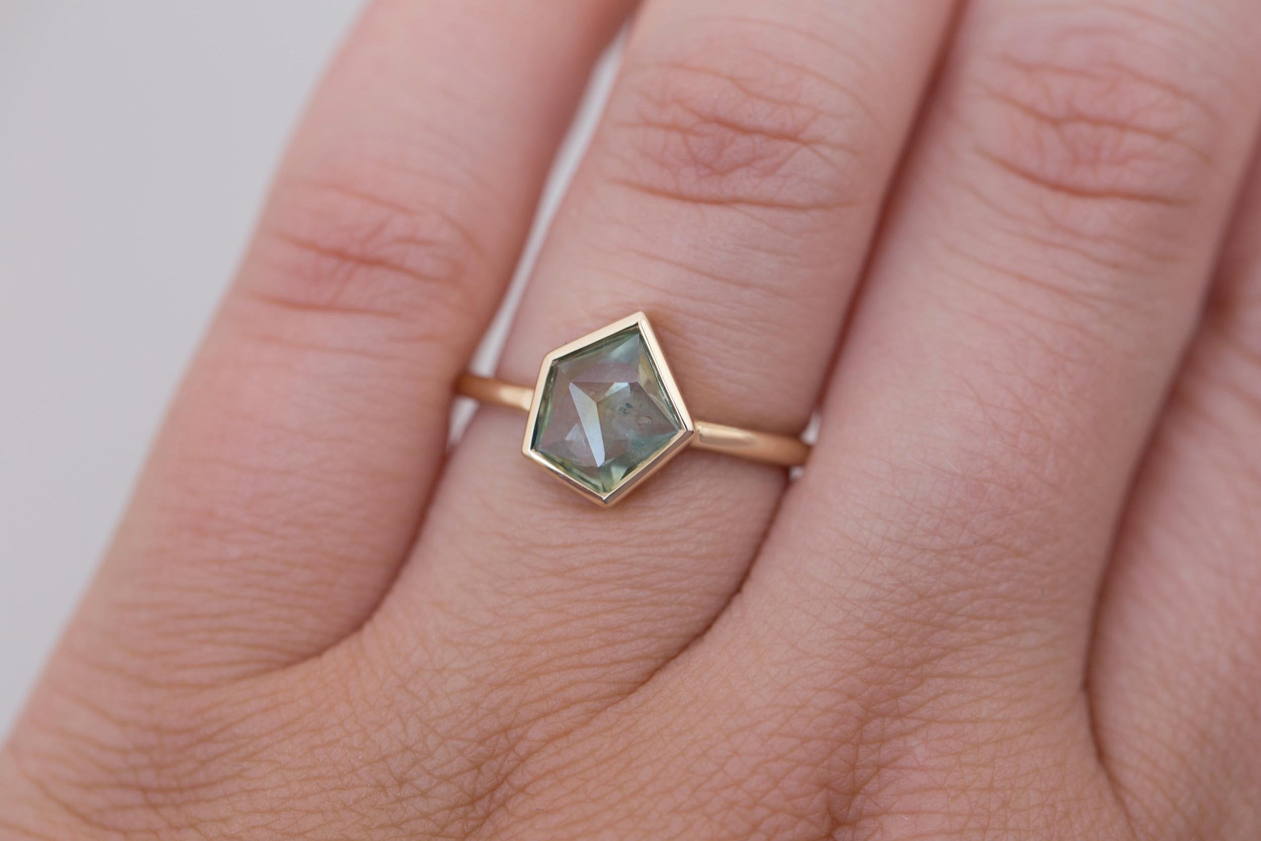 Avens Ring | Mint Geocut Montana Sapphire Engagement Ring 1.41 ct | 14k Recycled Gold | One of a Kind