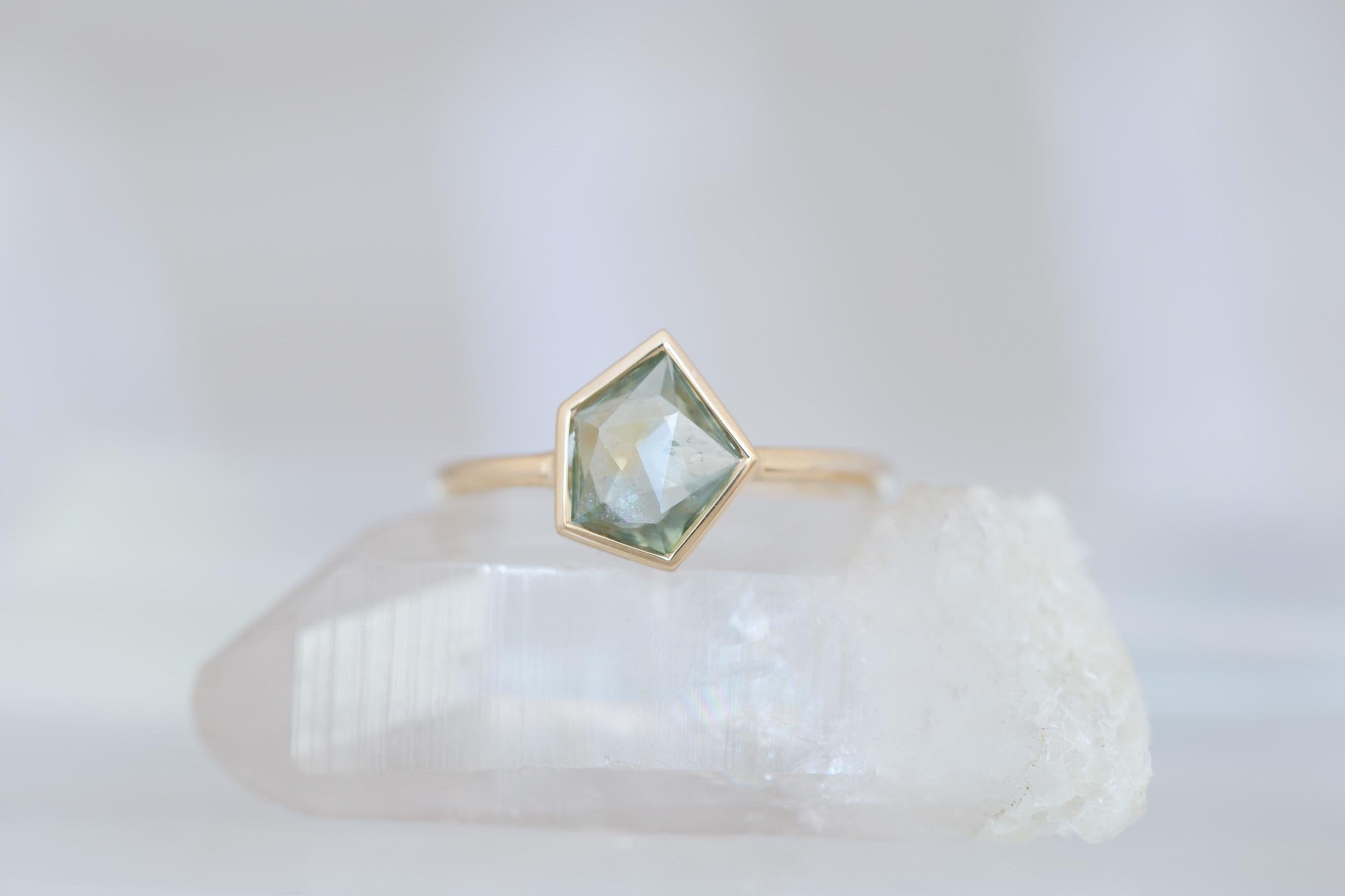 Avens Ring | Mint Geocut Montana Sapphire Engagement Ring 1.41 ct | 14k Recycled Gold | One of a Kind