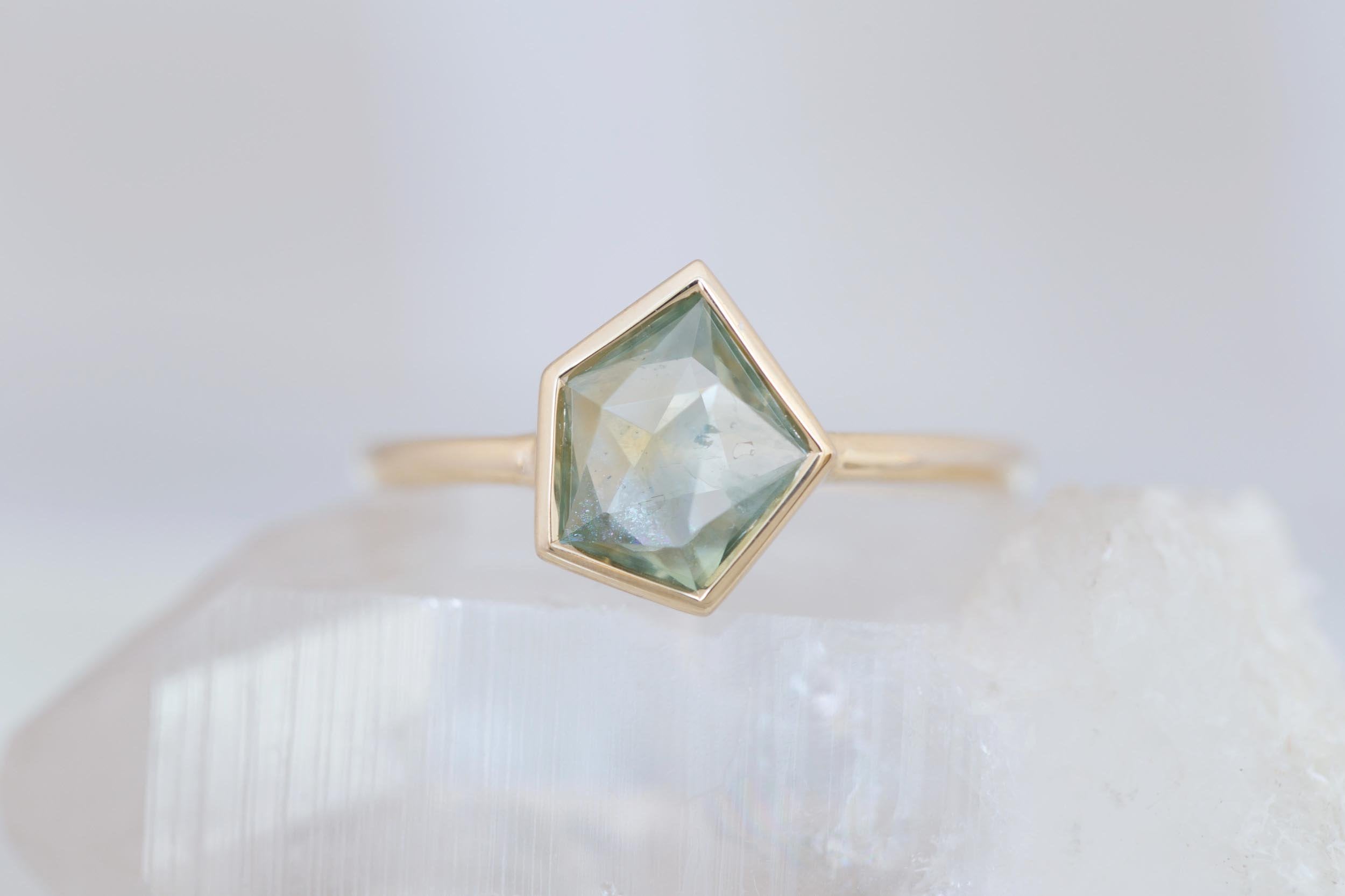 Avens Ring | Mint Geocut Montana Sapphire Engagement Ring 1.41 ct | 14k Recycled Gold | One of a Kind
