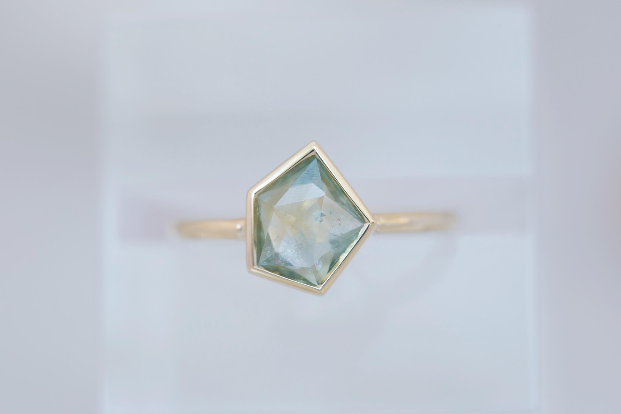 Avens Ring | Mint Geocut Montana Sapphire Engagement Ring 1.41 ct | 14k Recycled Gold | One of a Kind