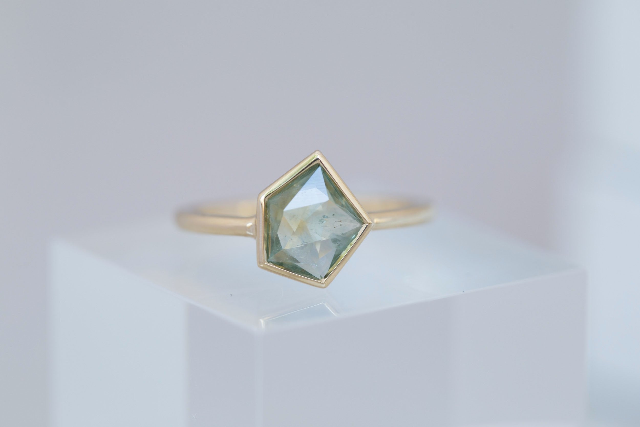 Avens Ring | Mint Geocut Montana Sapphire Engagement Ring 1.41 ct | 14k Recycled Gold | One of a Kind