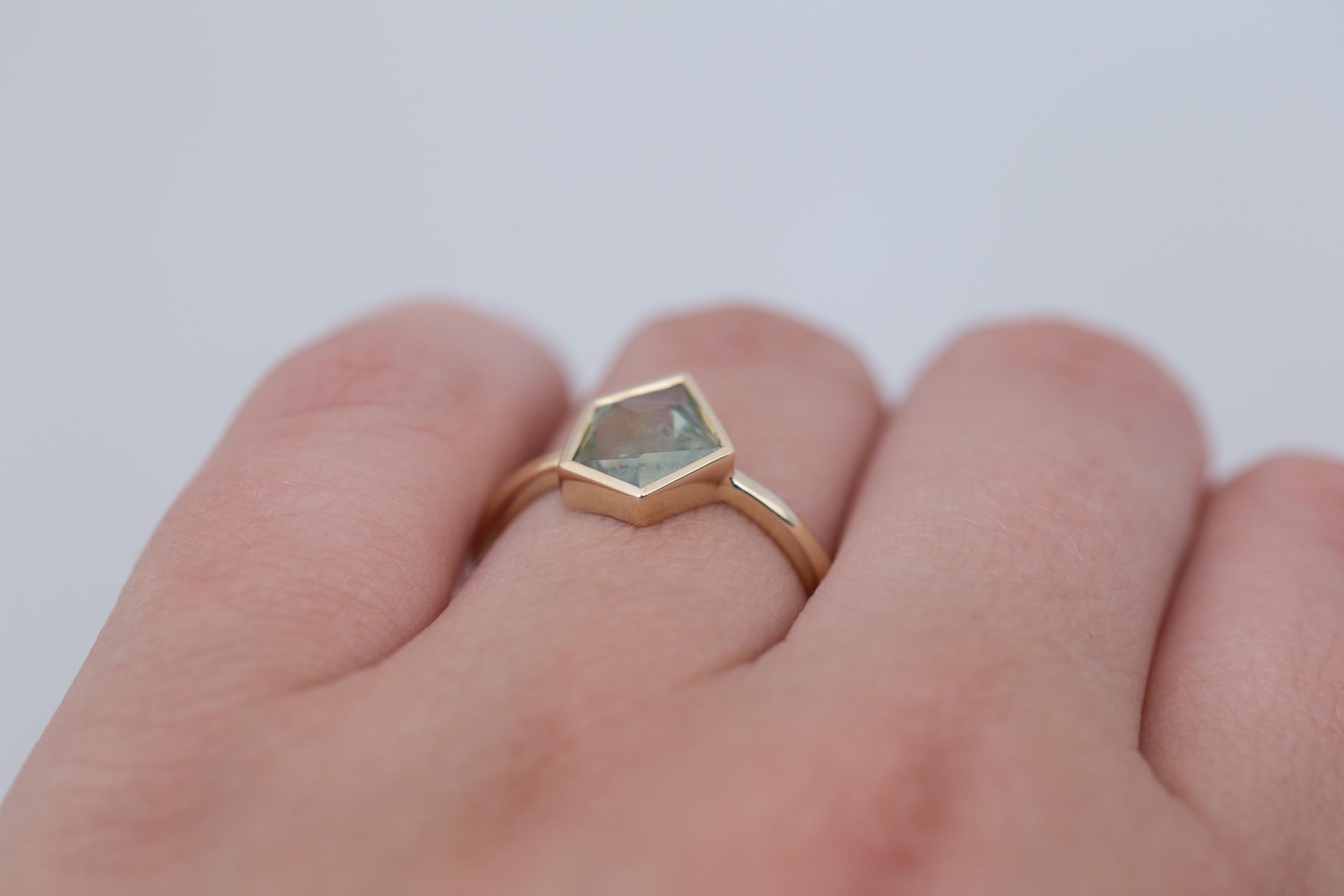 Avens Ring | Mint Geocut Montana Sapphire Engagement Ring 1.41 ct | 14k Recycled Gold | One of a Kind