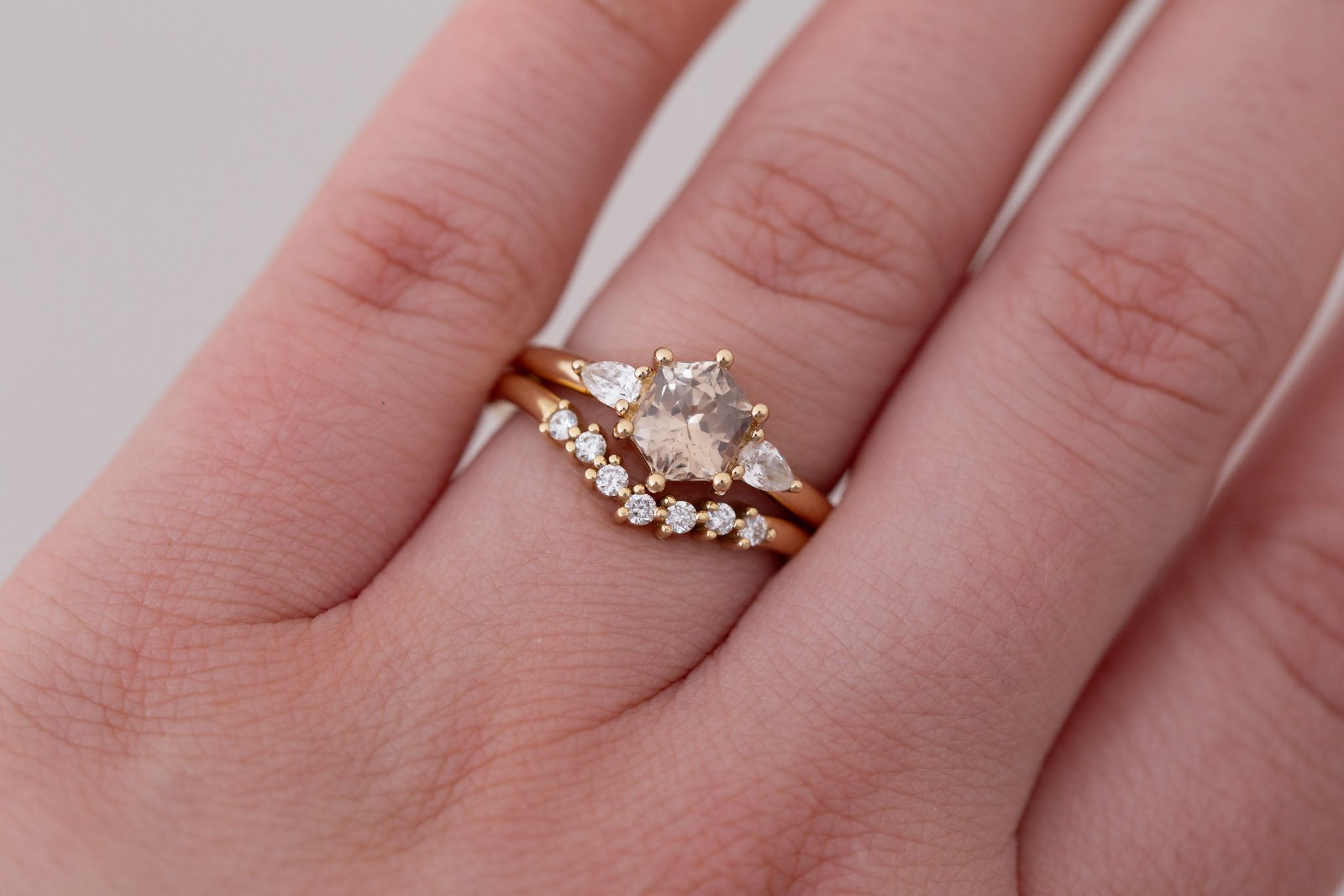 Iris Ring | Champagne Hexagon Sapphire + Pear Diamond Accent Engagement Ring 1.44 ct | 14k Recycled Gold | One of a Kind