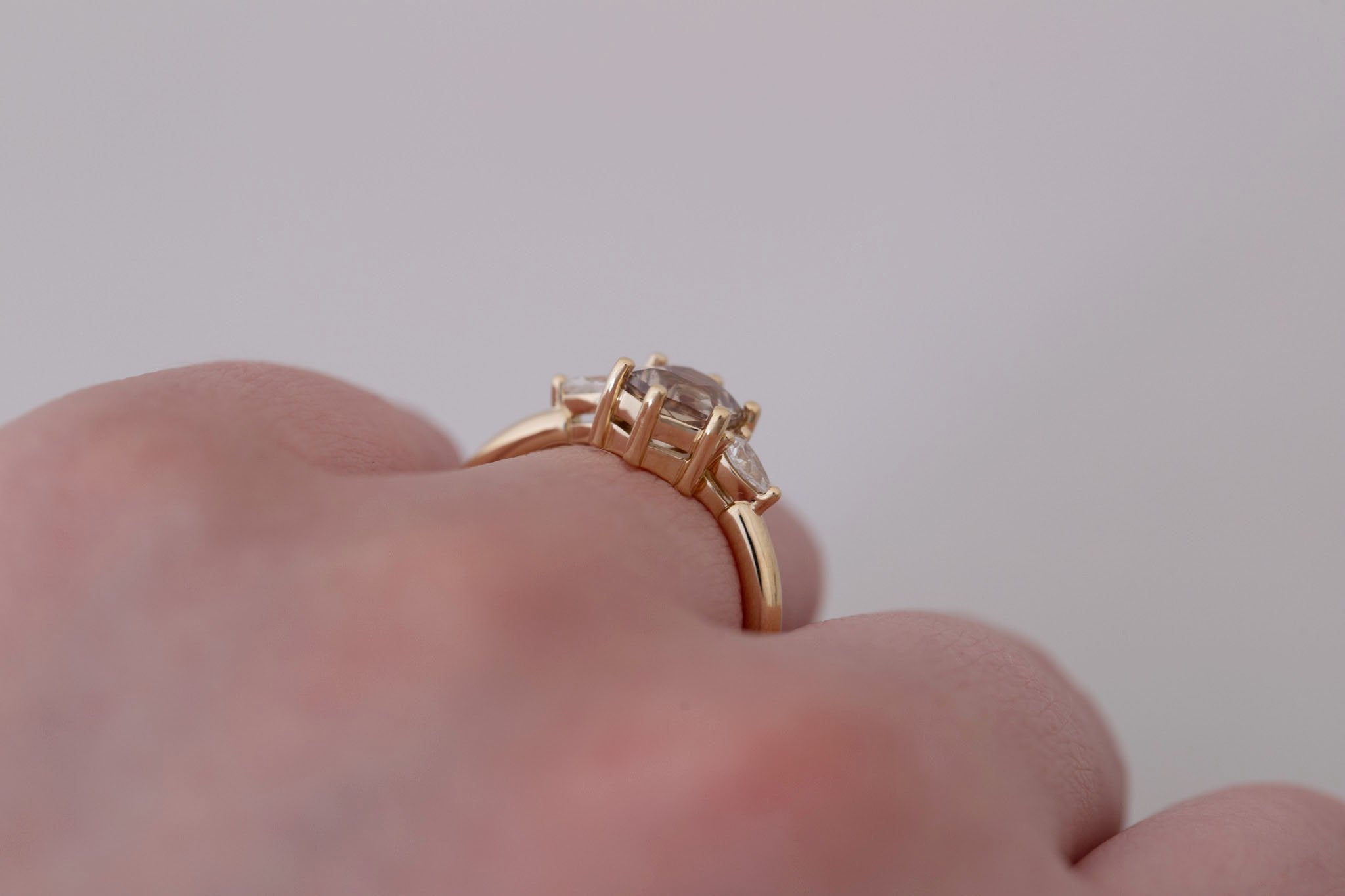 Iris Ring | Champagne Hexagon Sapphire + Pear Diamond Accent Engagement Ring 1.44 ct | 14k Recycled Gold | One of a Kind